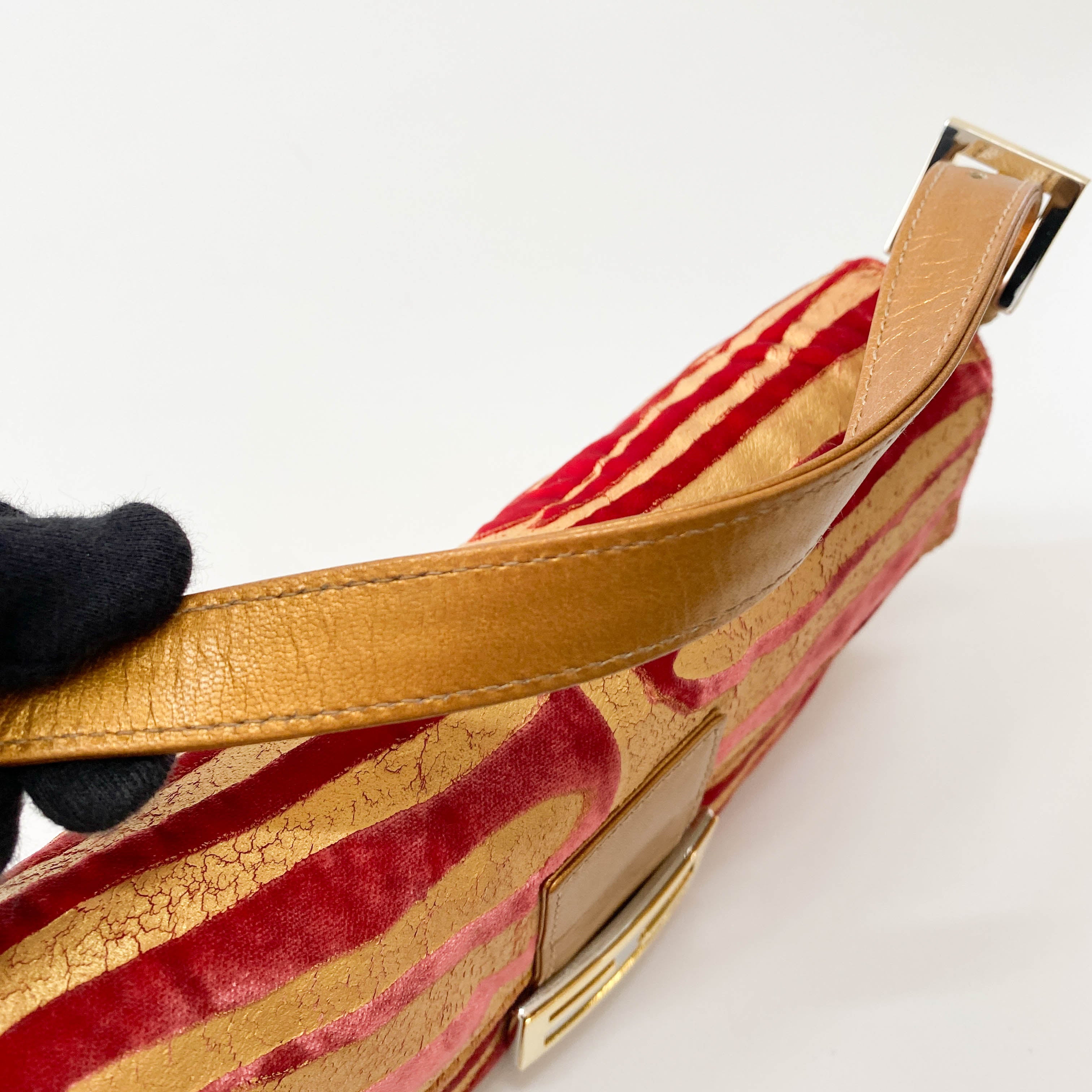 Baguette Red Tiger Gold Zebra Pattern Leather / Velvet Shoulder Bag