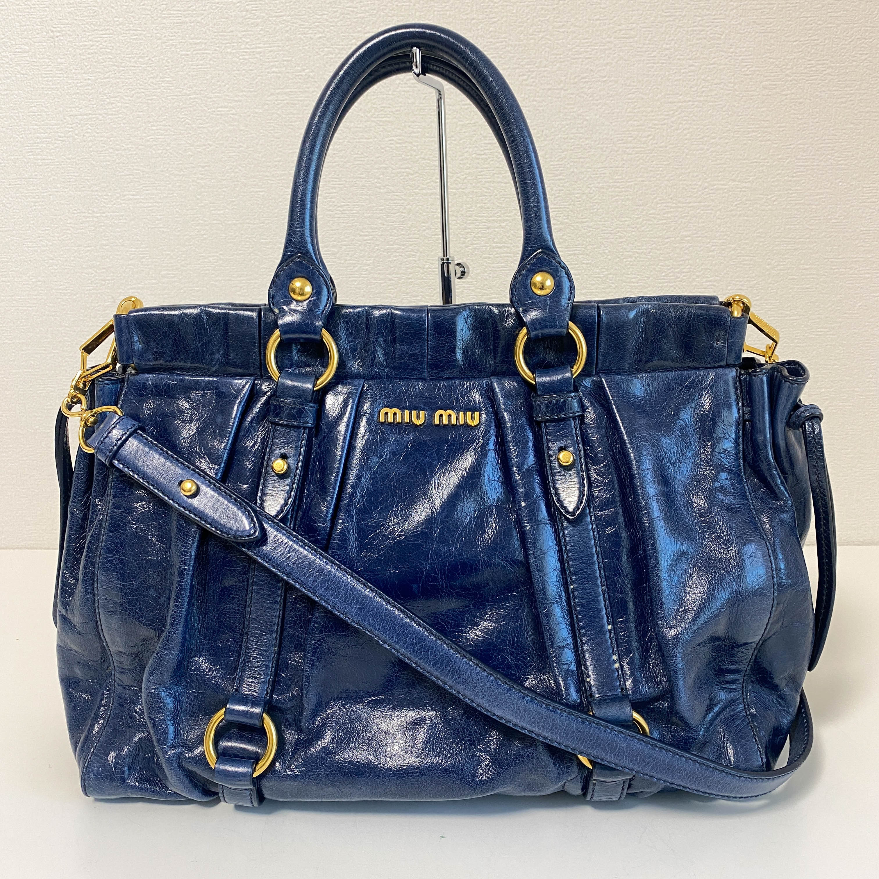 Vitello Bauletto Navy Leather Shoulder Bag