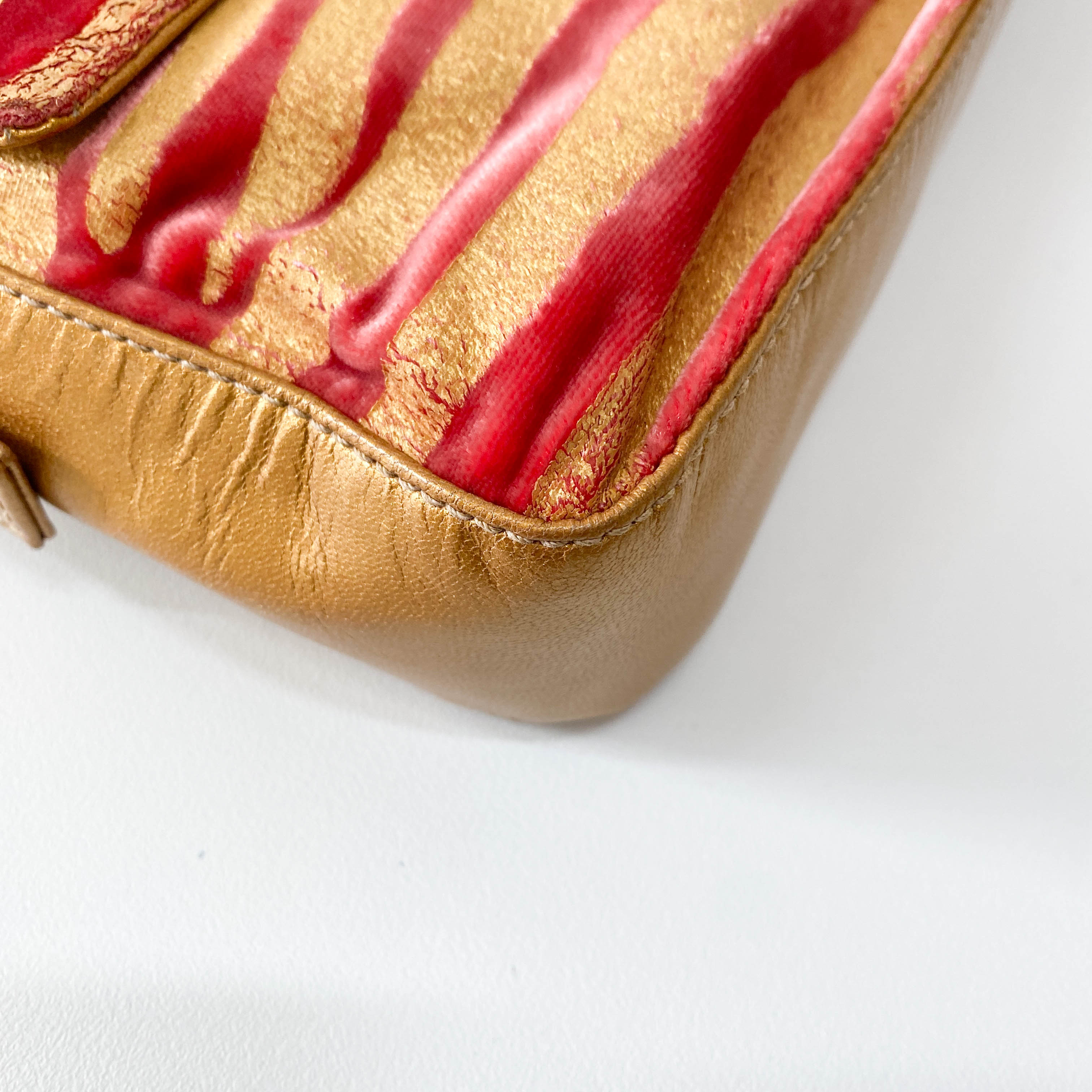 Baguette Red Tiger Gold Zebra Pattern Leather / Velvet Shoulder Bag