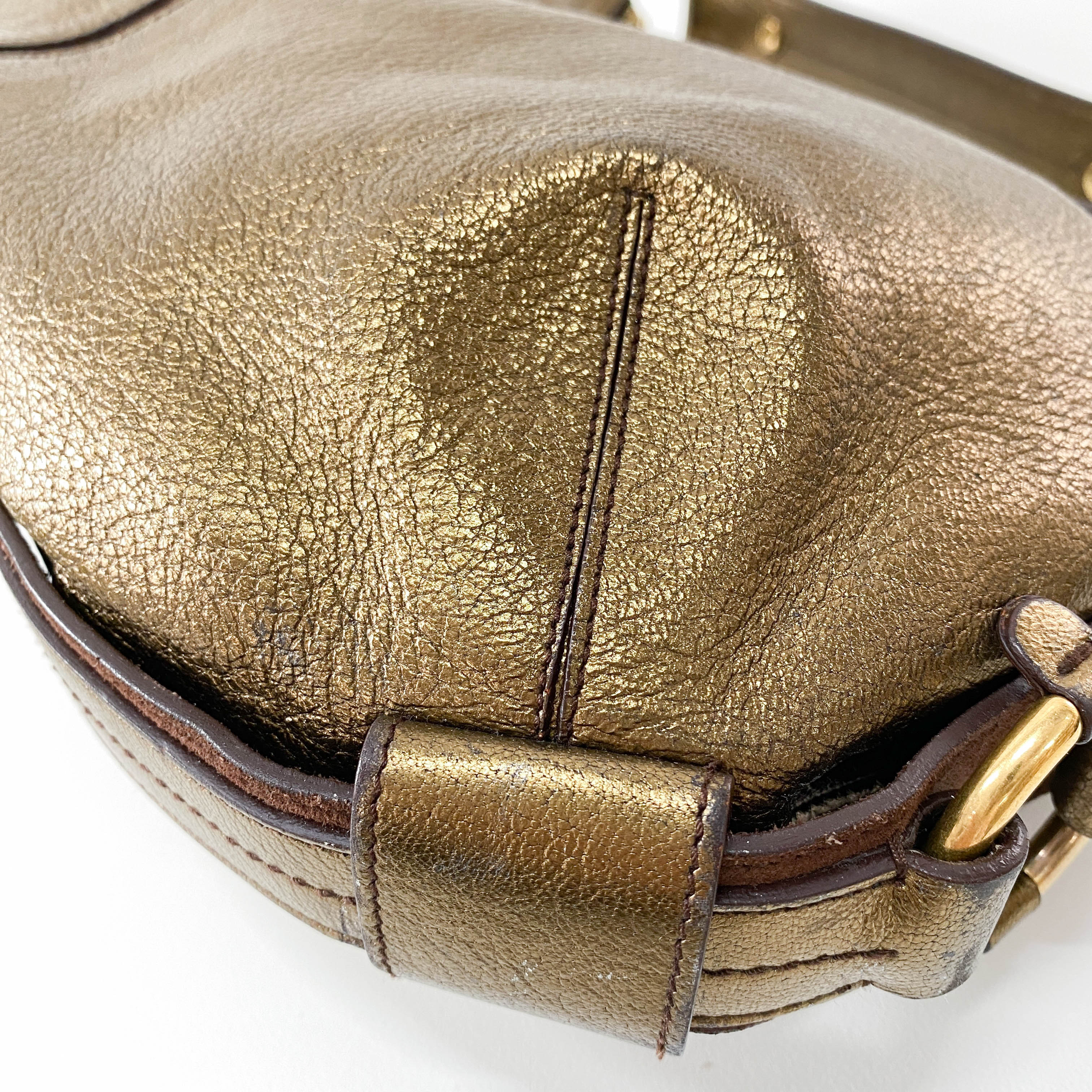 Gold Leather Hobo Shoulder Bag