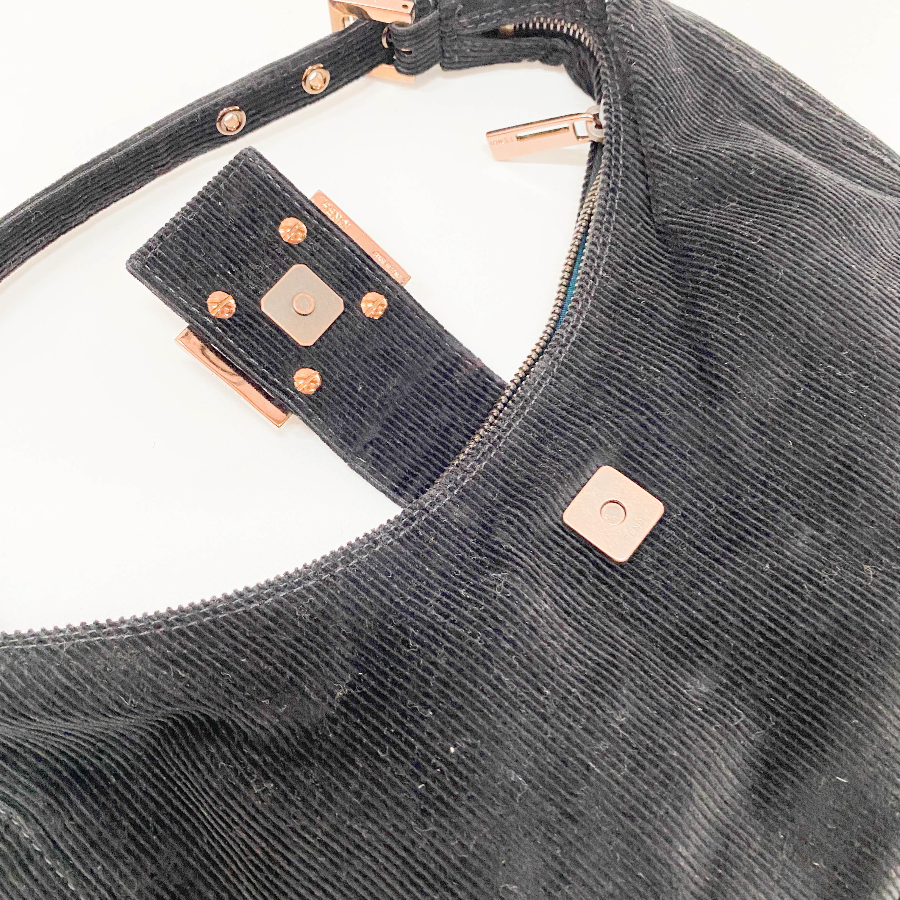 Croissant Black Corduroy Shoulder Bag