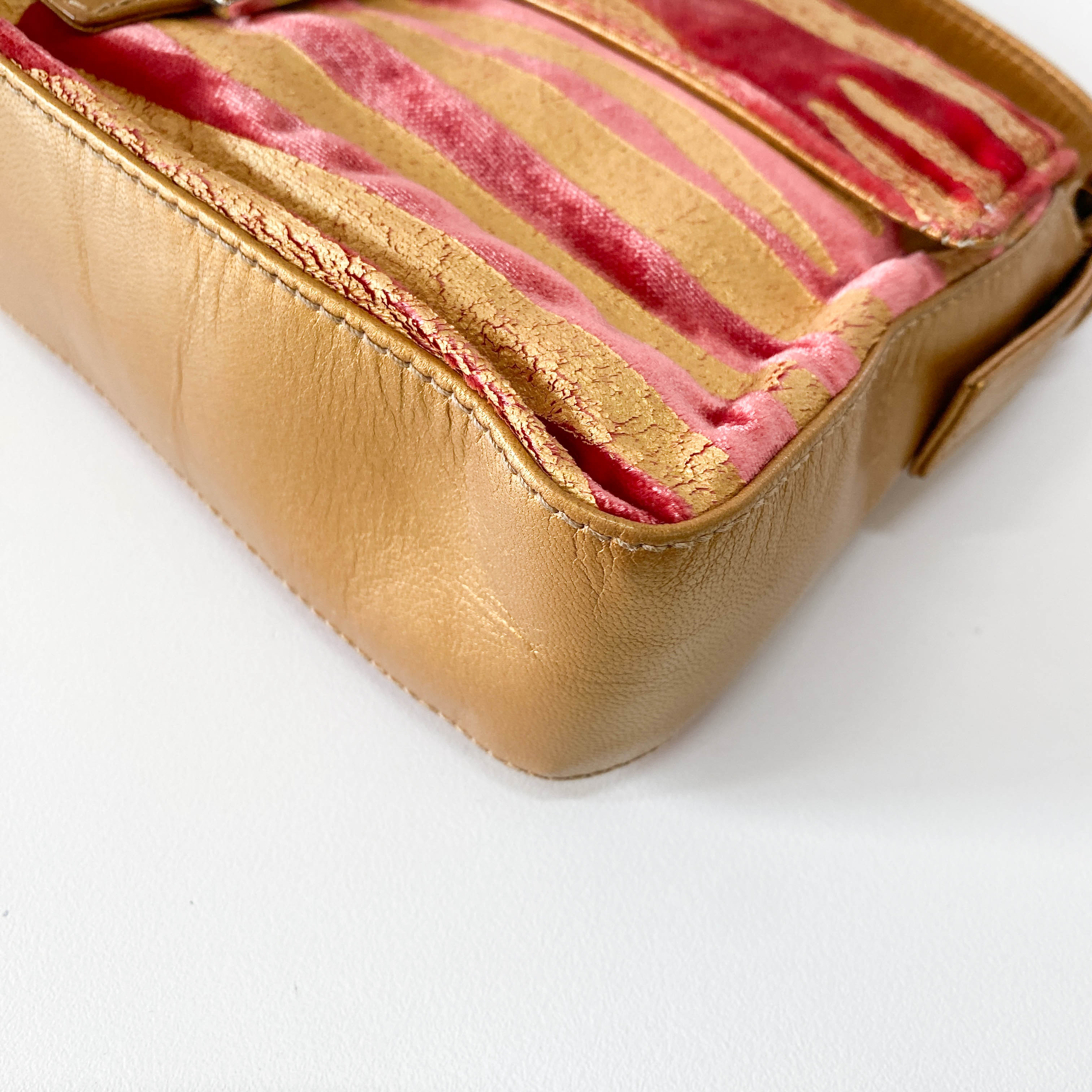 Baguette Red Tiger Gold Zebra Pattern Leather / Velvet Shoulder Bag