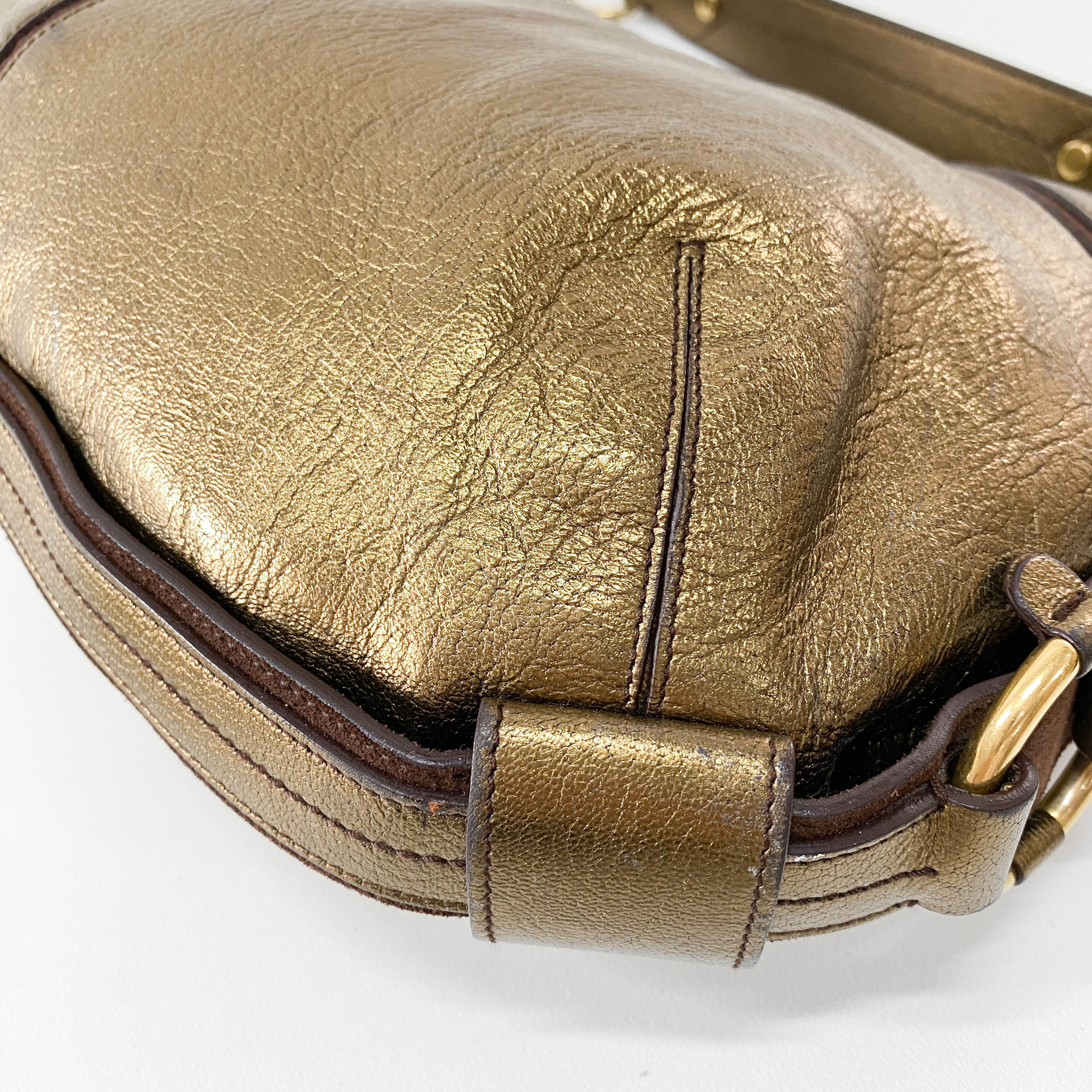 Gold Leather Hobo Shoulder Bag