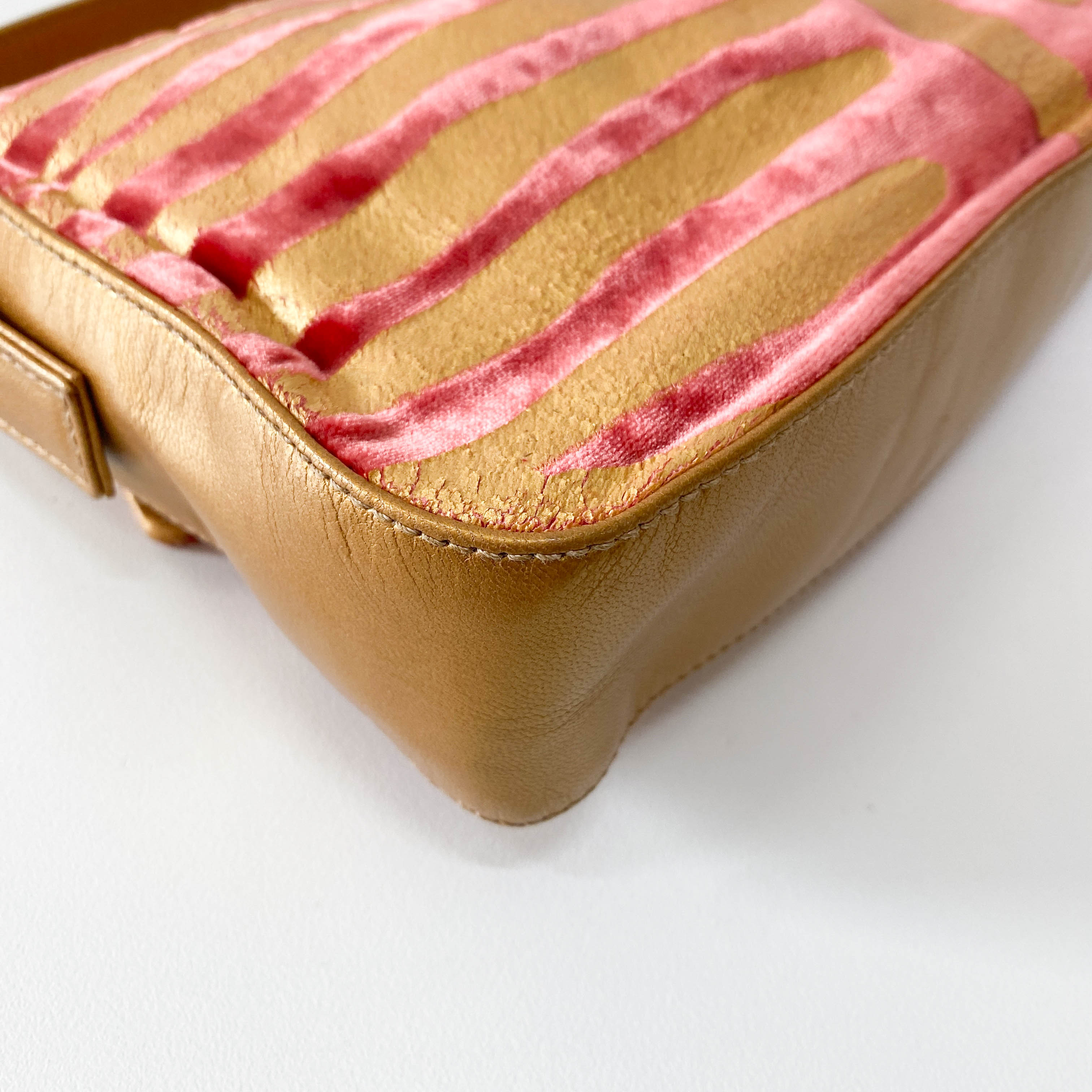 Baguette Red Tiger Gold Zebra Pattern Leather / Velvet Shoulder Bag