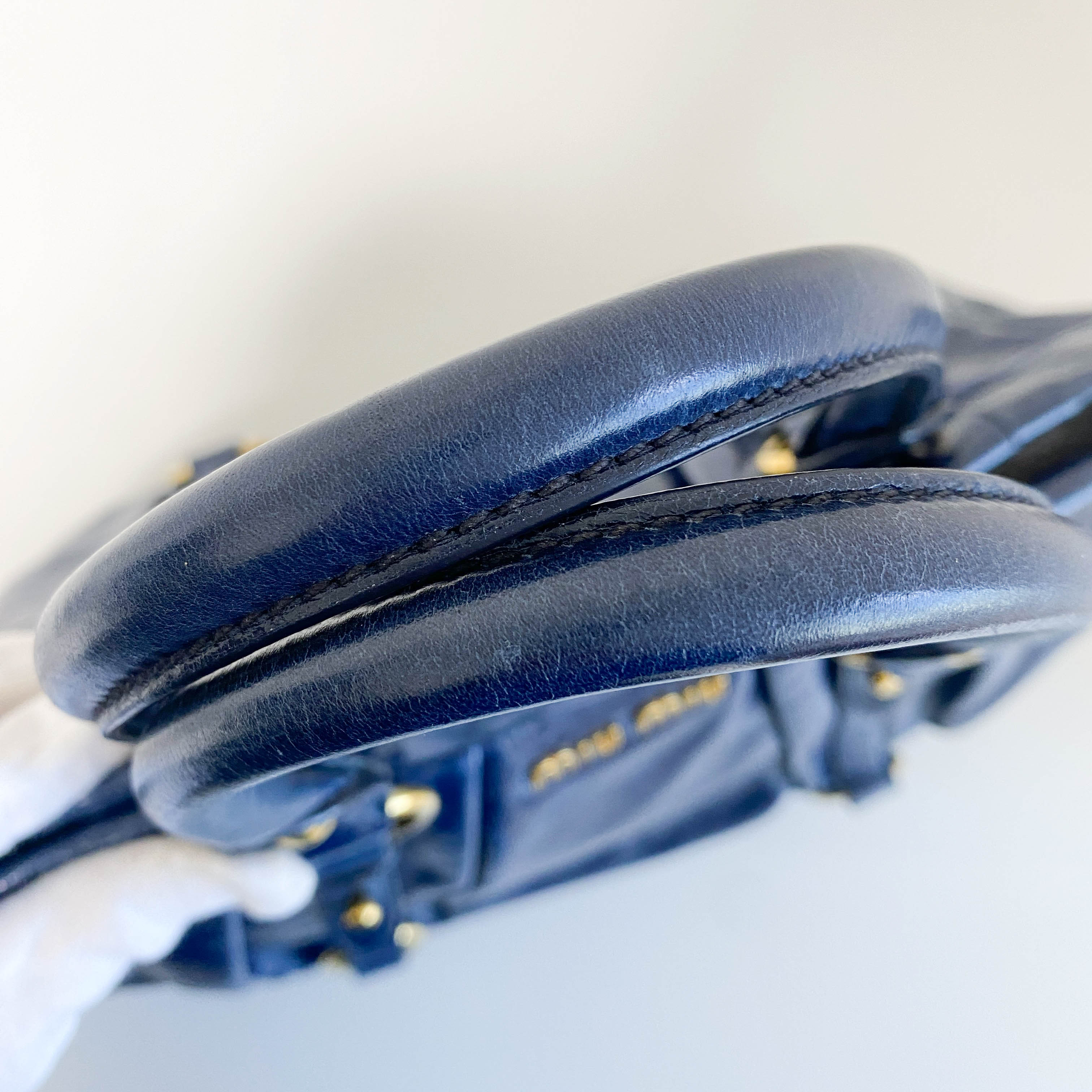 Vitello Bauletto Navy Leather Shoulder Bag