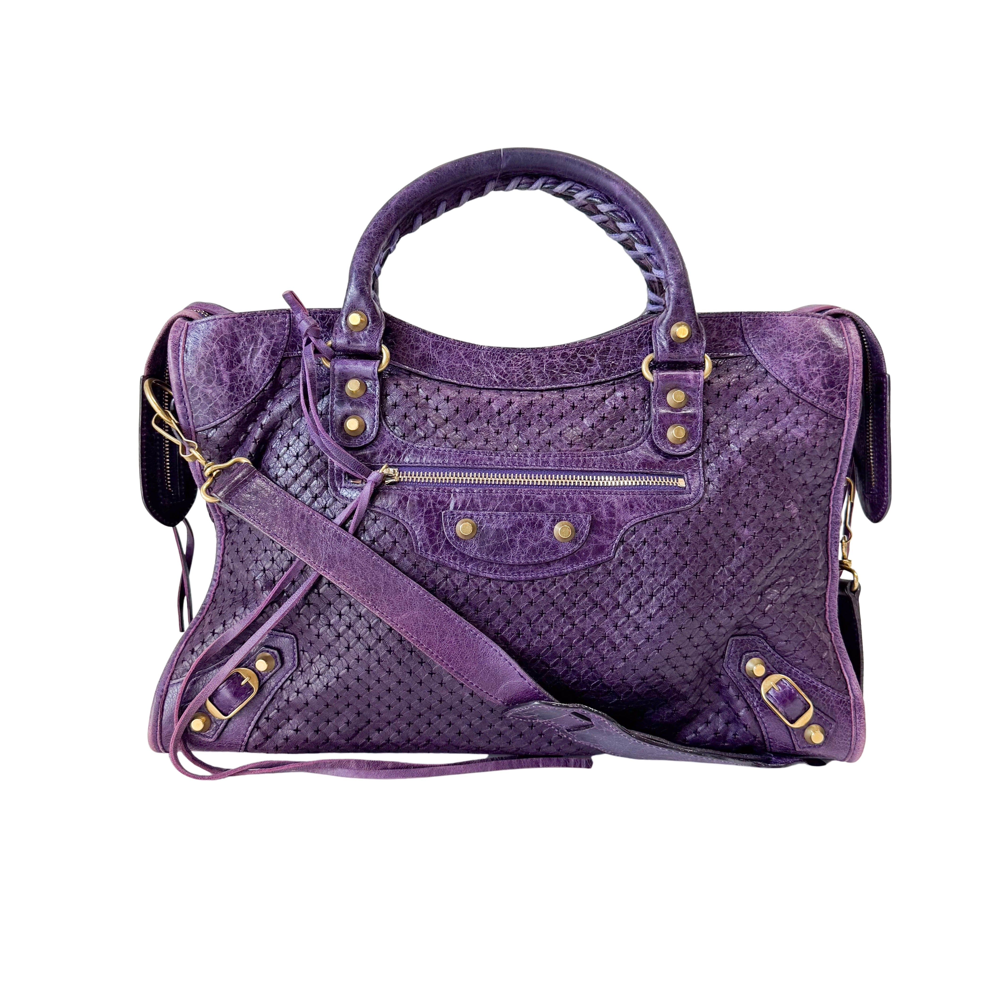 The City Purple Perforated Leather Two Way Bag