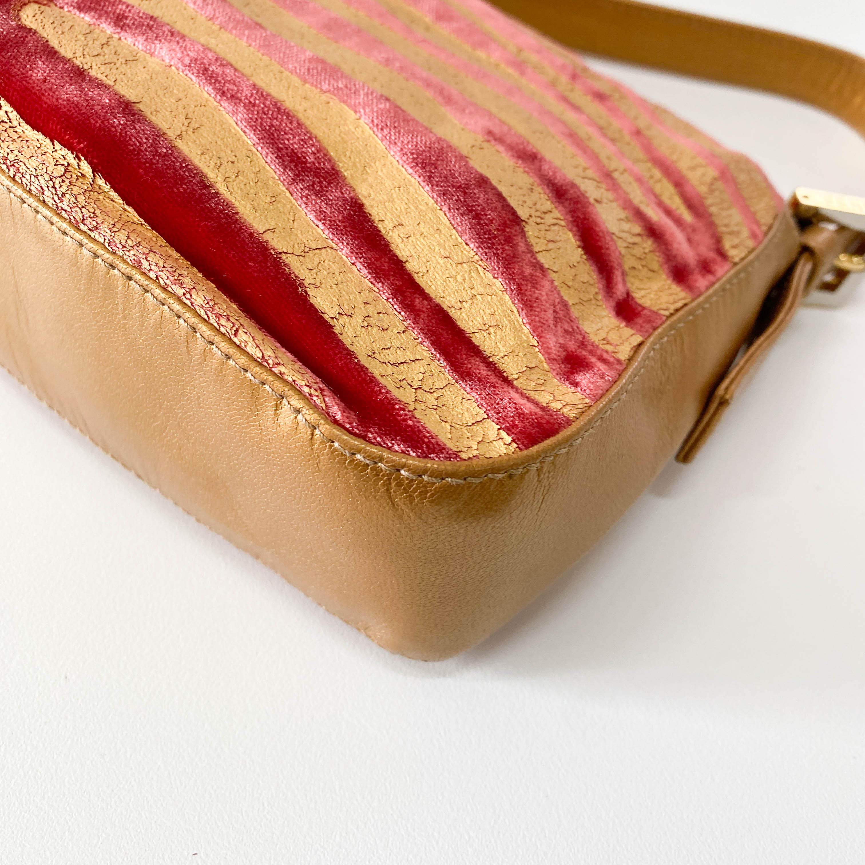 Baguette Red Tiger Gold Zebra Pattern Leather / Velvet Shoulder Bag