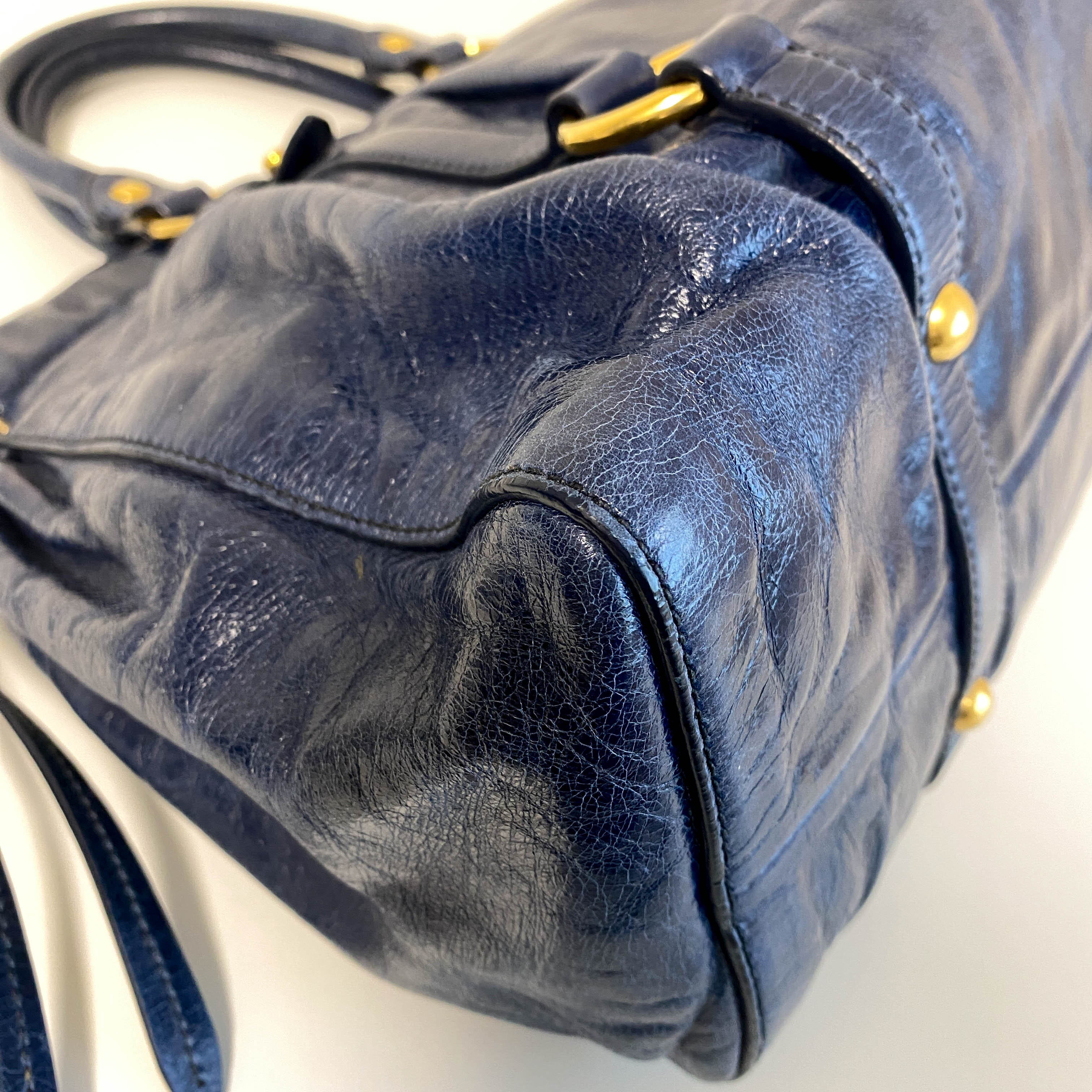 Vitello Bauletto Navy Leather Shoulder Bag