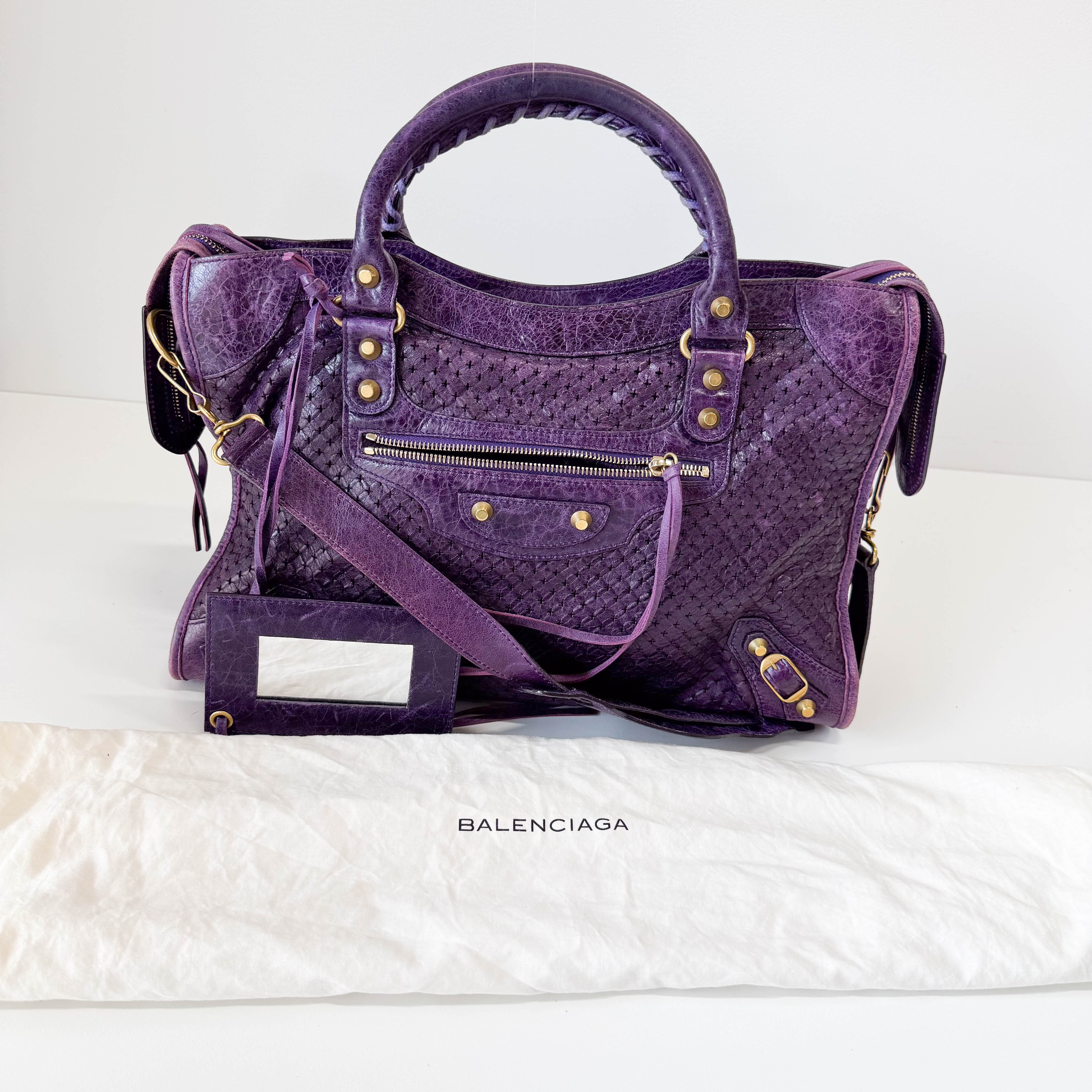 The City Purple Perforated Leather Two Way Bag