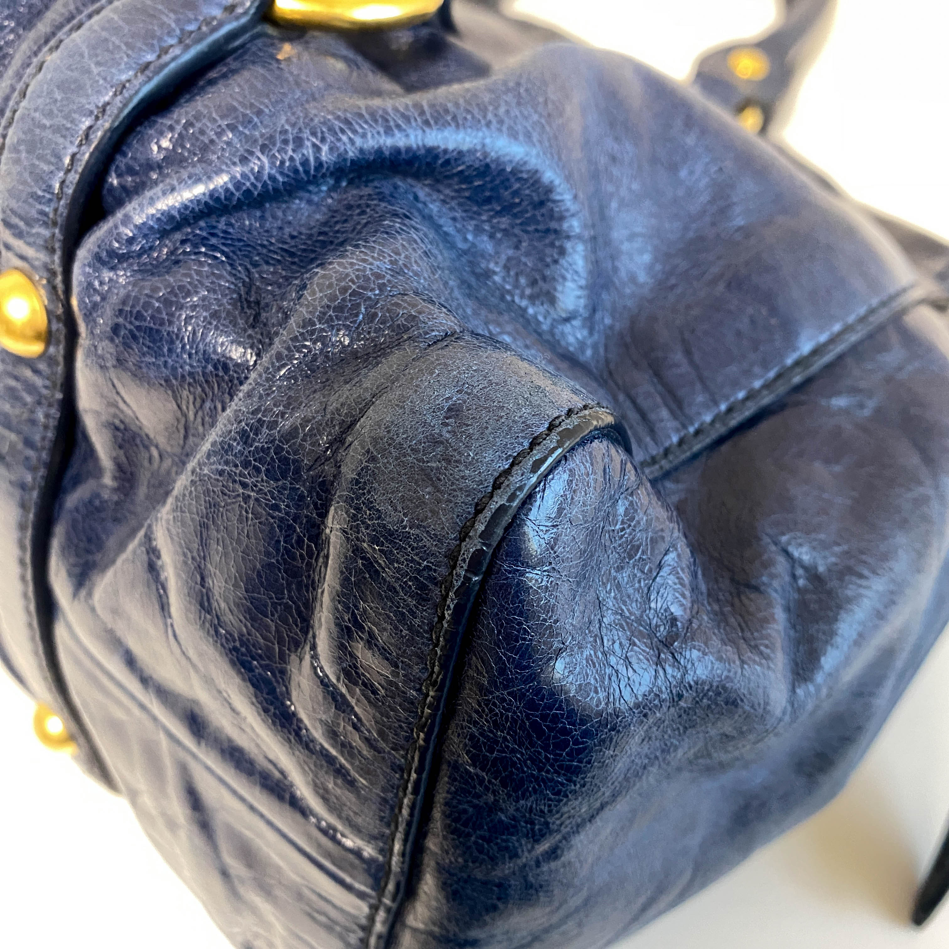 Vitello Bauletto Navy Leather Shoulder Bag