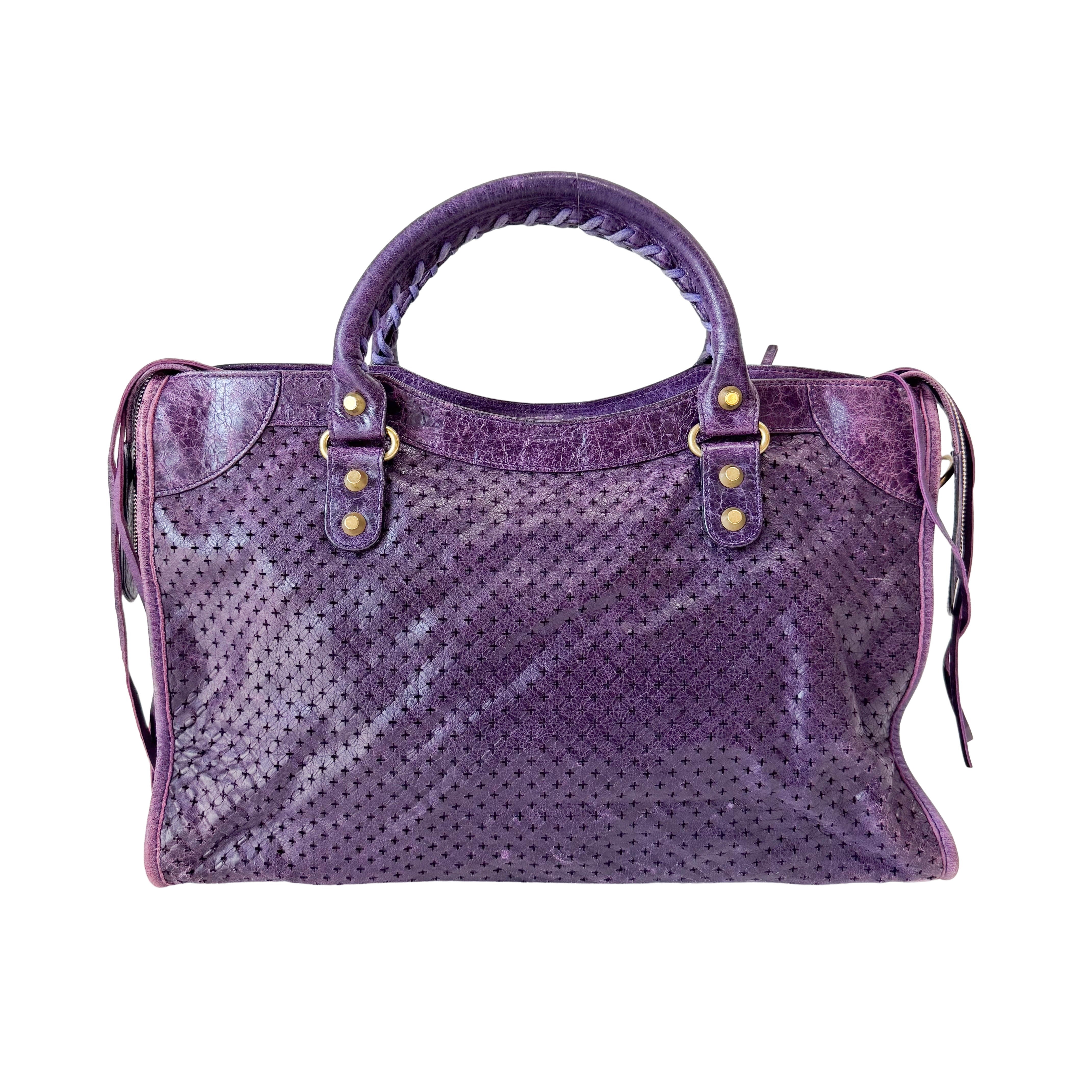 The City Purple Perforated Leather Two Way Bag