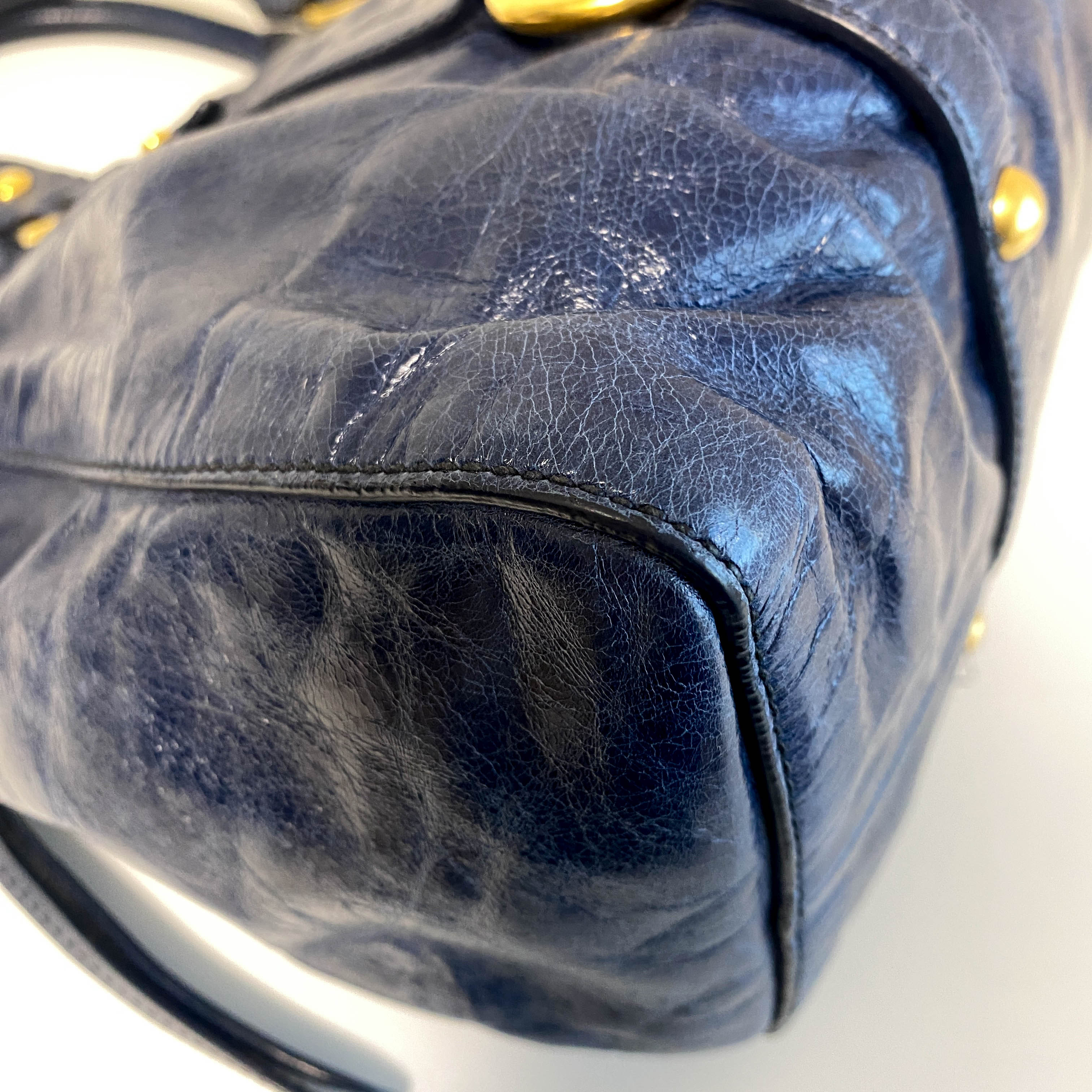 Vitello Bauletto Navy Leather Shoulder Bag