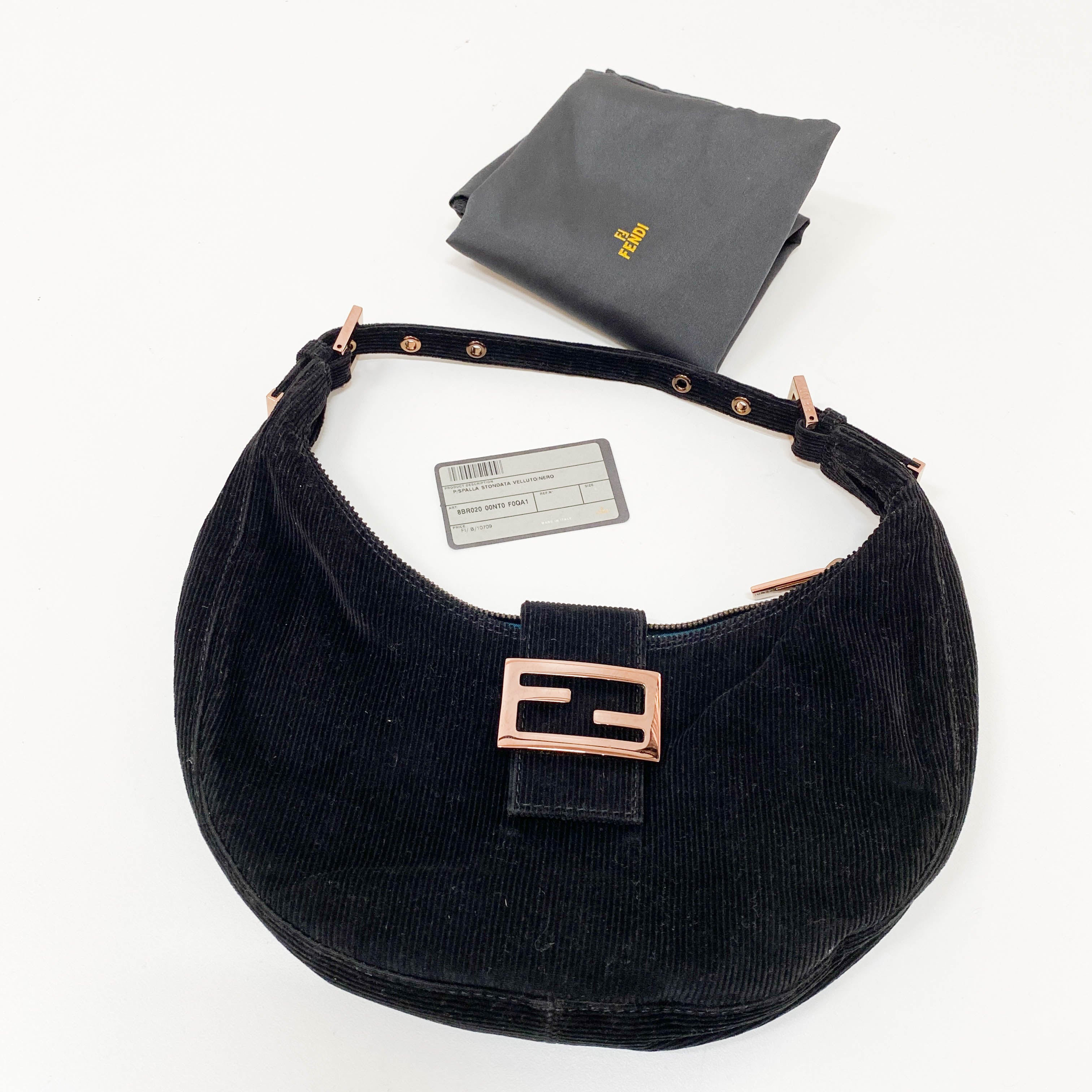 Croissant Black Corduroy Shoulder Bag