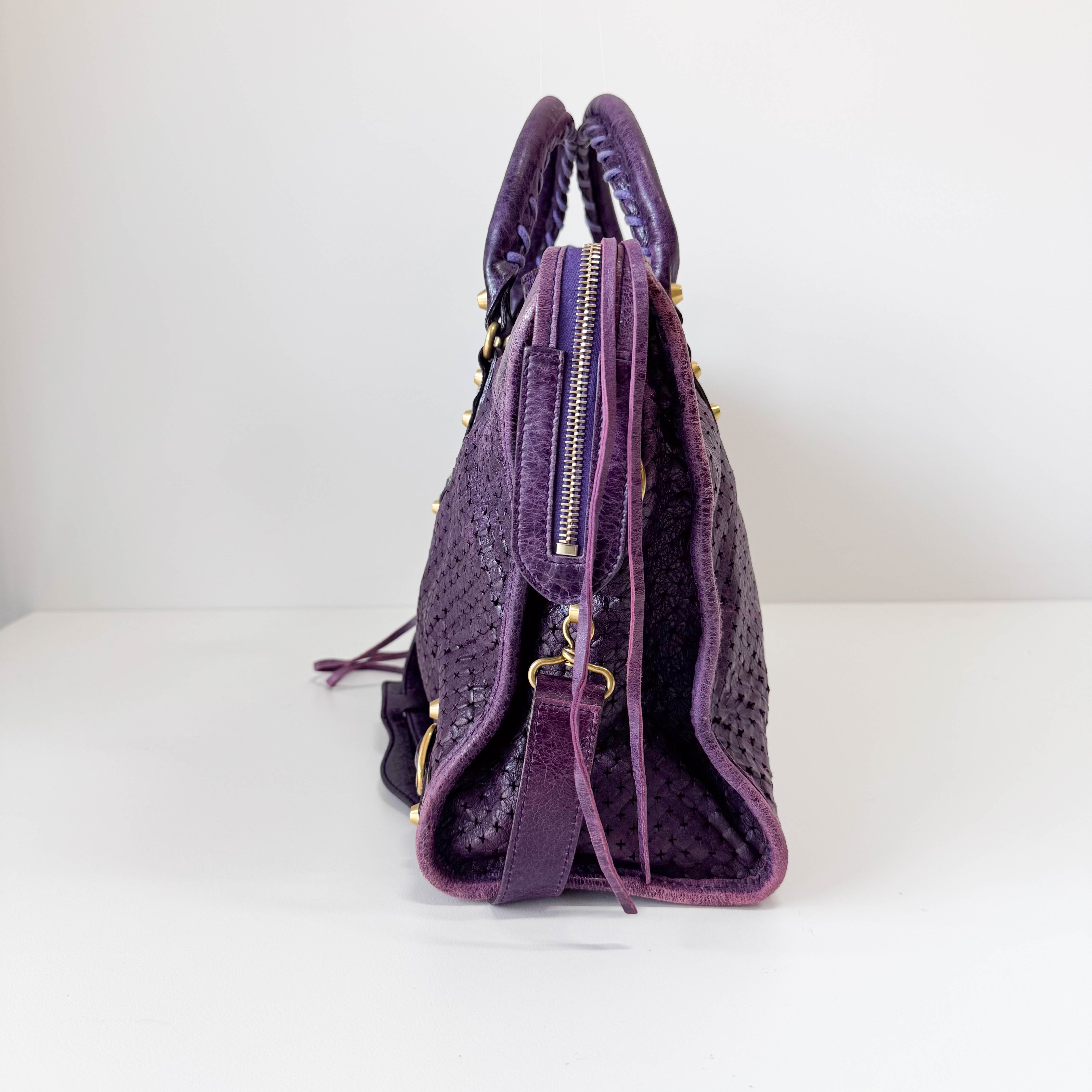 The City Purple Perforated Leather Two Way Bag