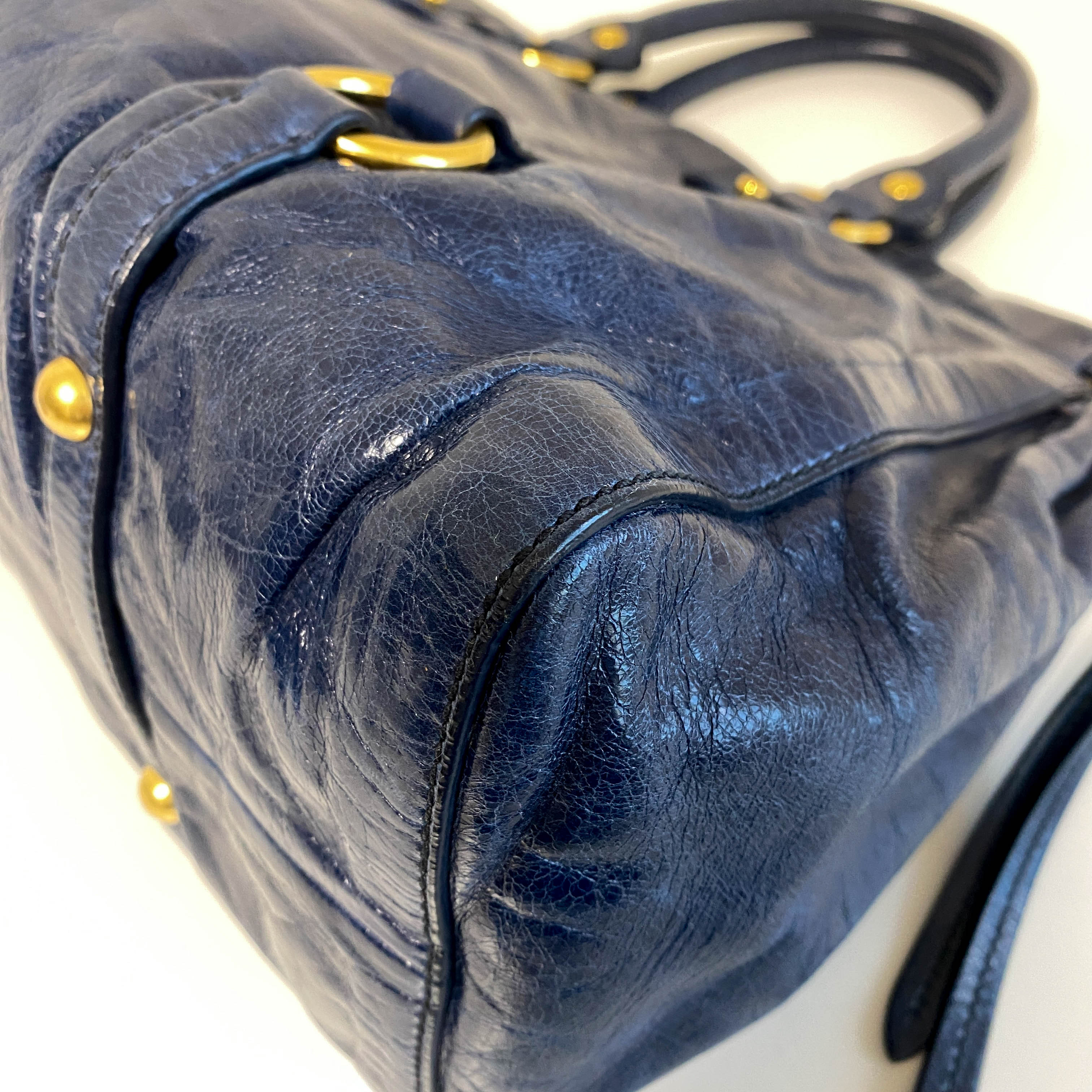 Vitello Bauletto Navy Leather Shoulder Bag