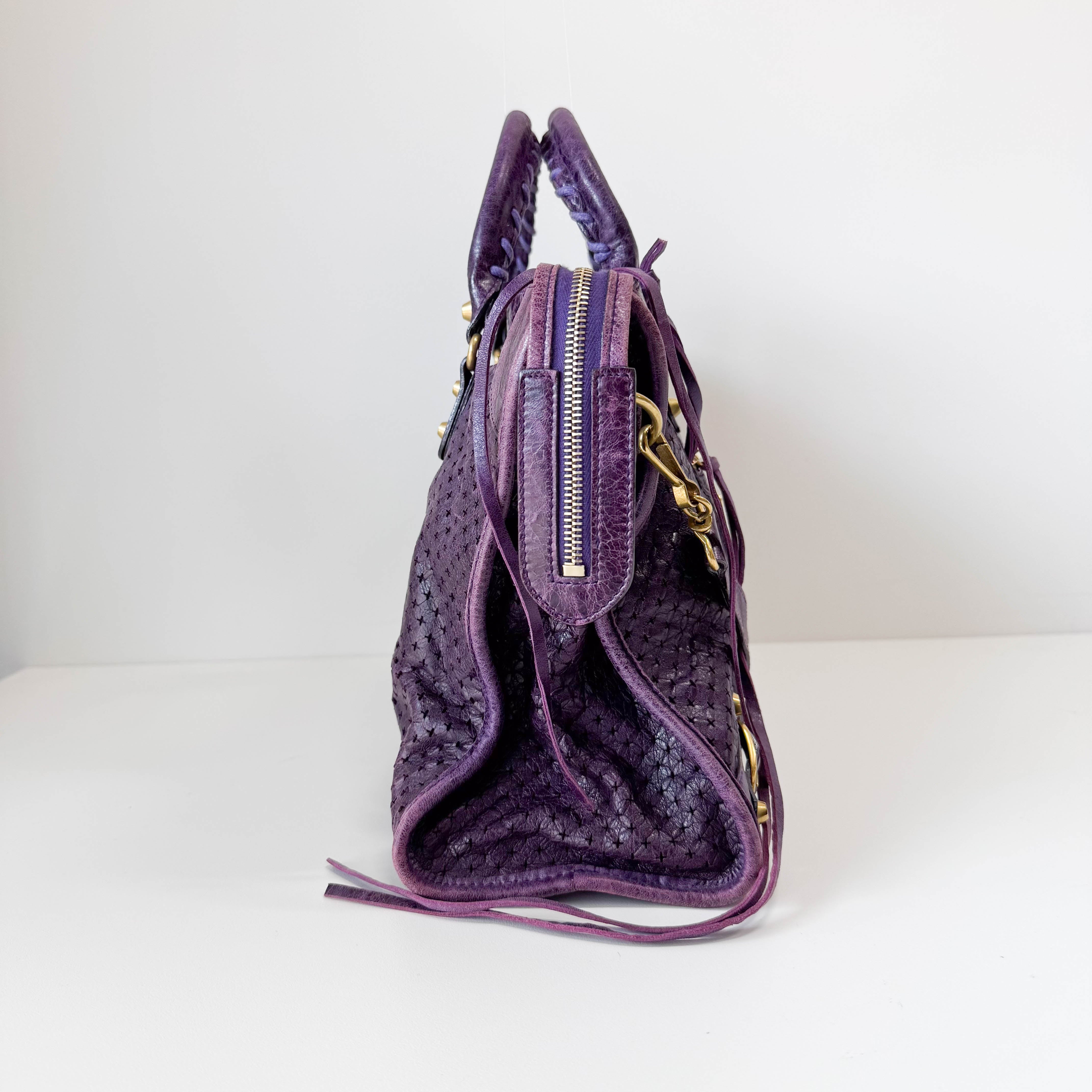 The City Purple Perforated Leather Two Way Bag