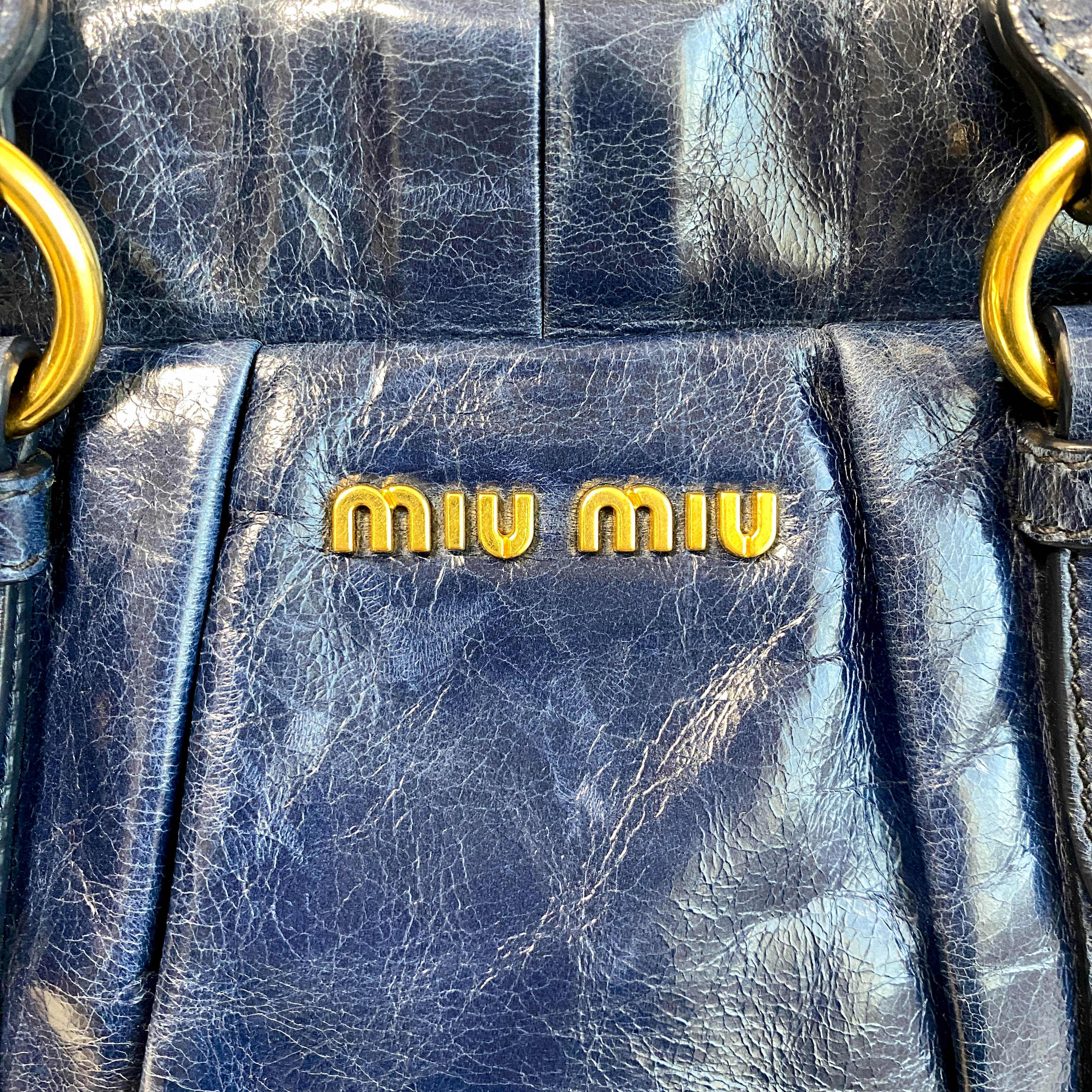 Vitello Bauletto Navy Leather Shoulder Bag