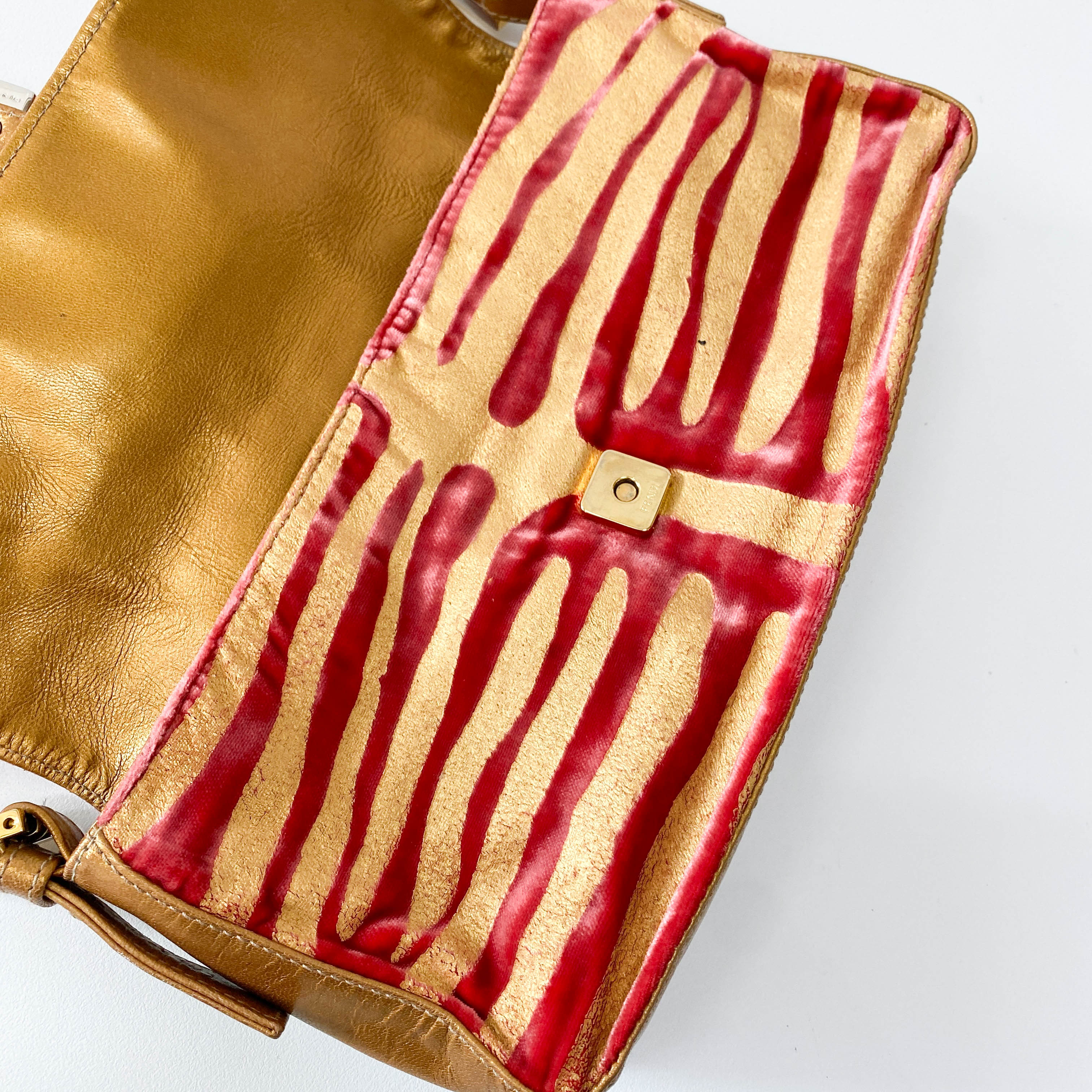 Baguette Red Tiger Gold Zebra Pattern Leather / Velvet Shoulder Bag