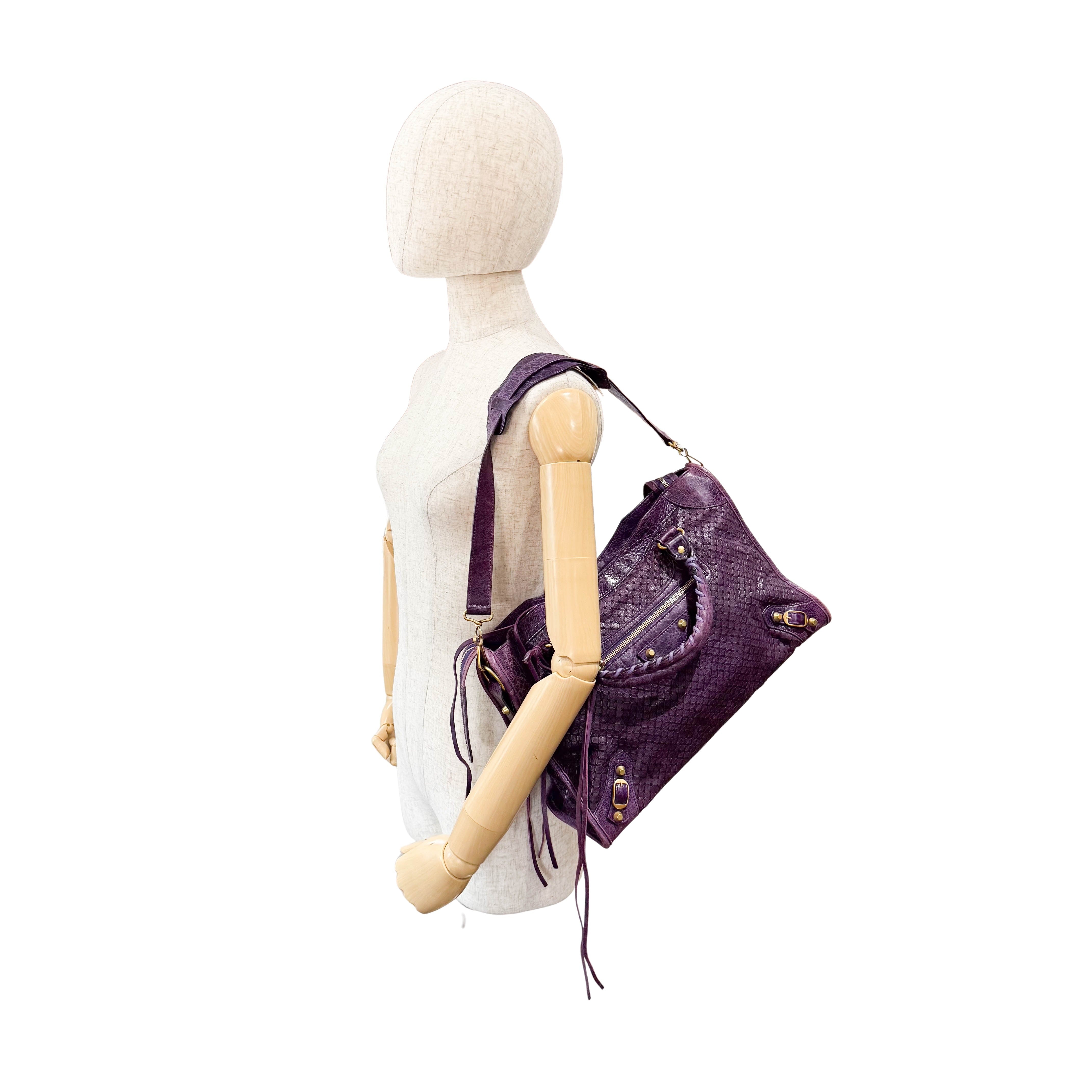 The City Purple Perforated Leather Two Way Bag