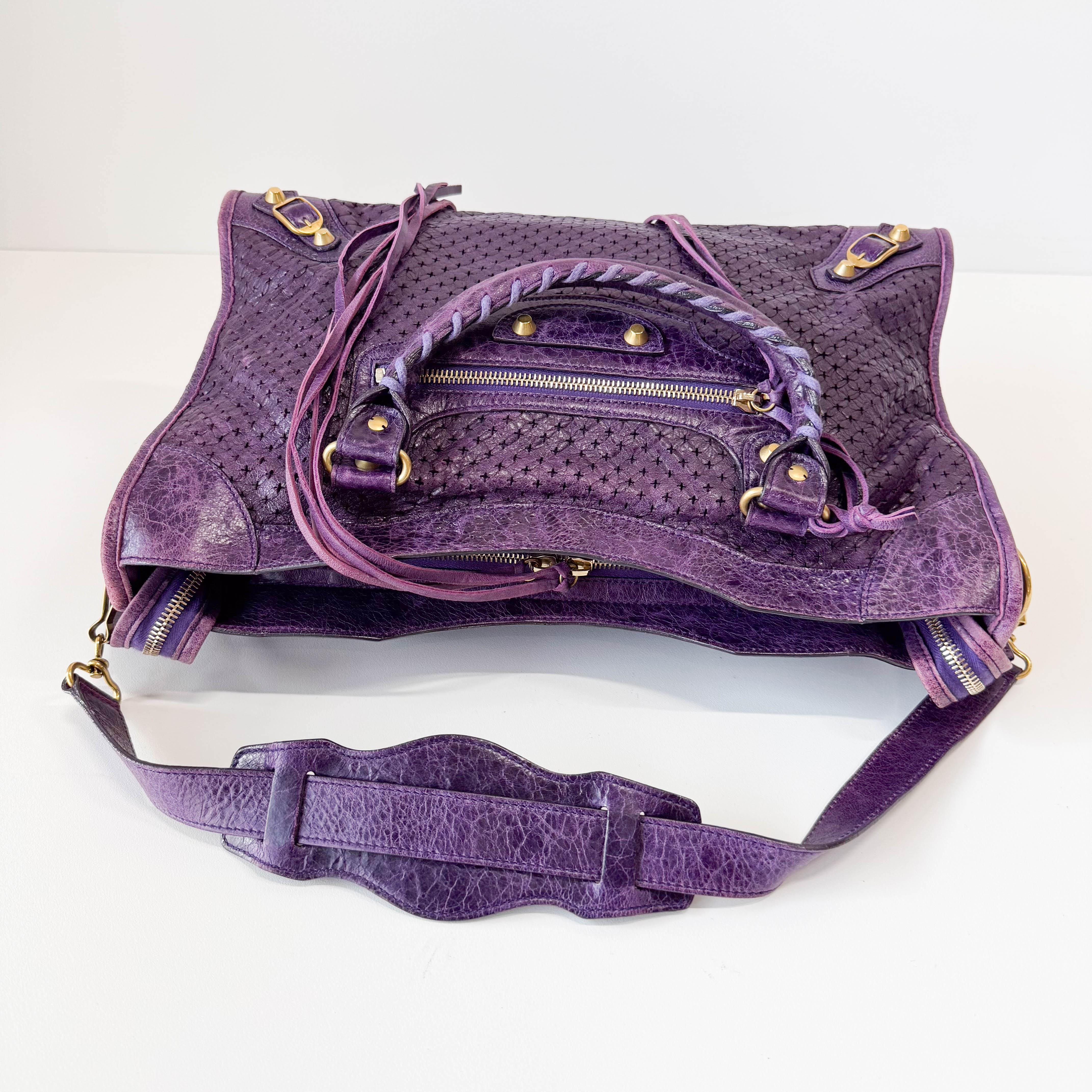 The City Purple Perforated Leather Two Way Bag