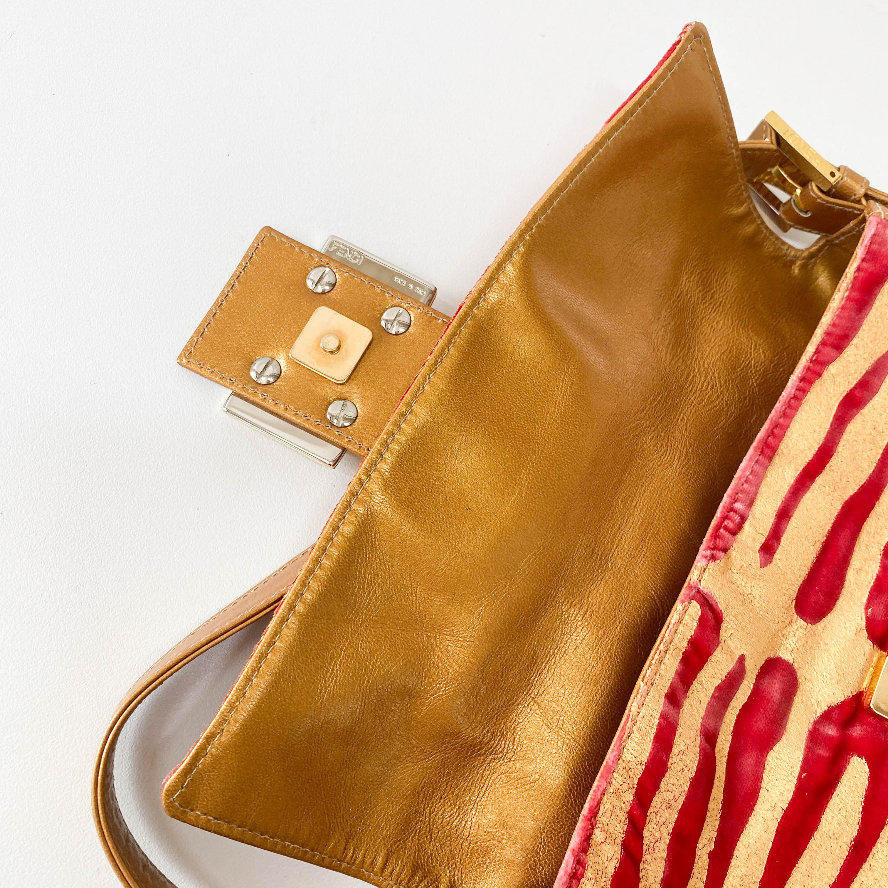 Baguette Red Tiger Gold Zebra Pattern Leather / Velvet Shoulder Bag