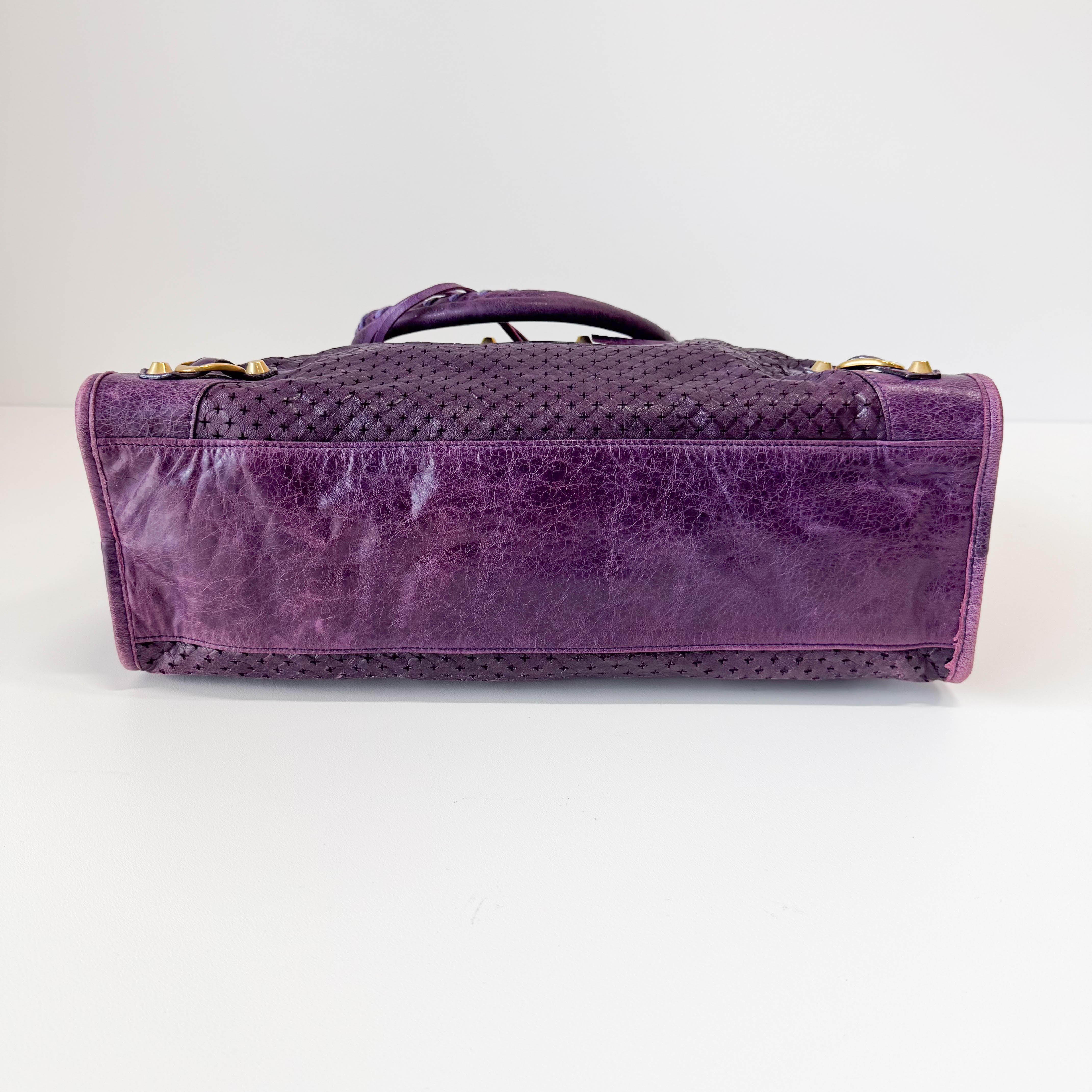 The City Purple Perforated Leather Two Way Bag