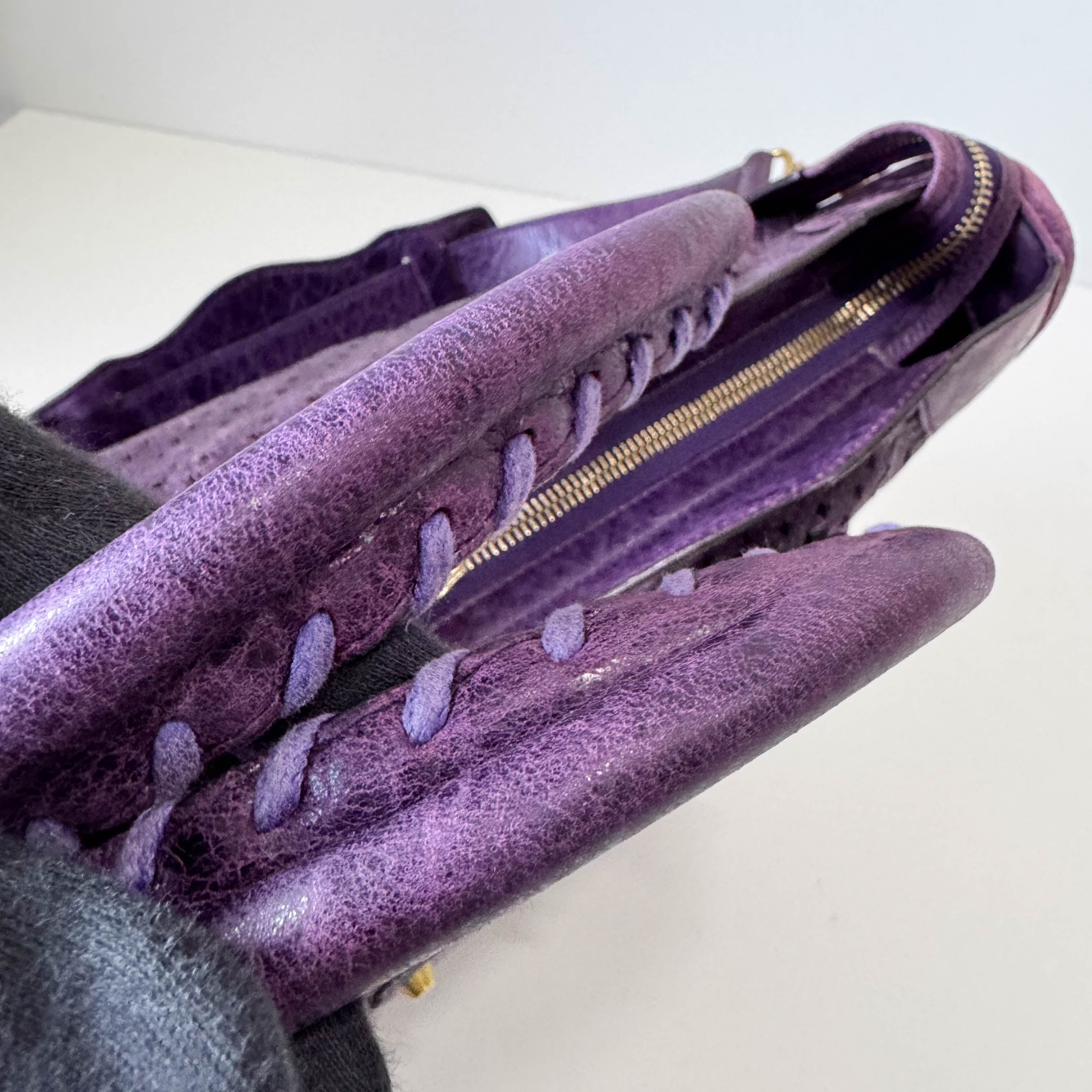 The City Purple Perforated Leather Two Way Bag