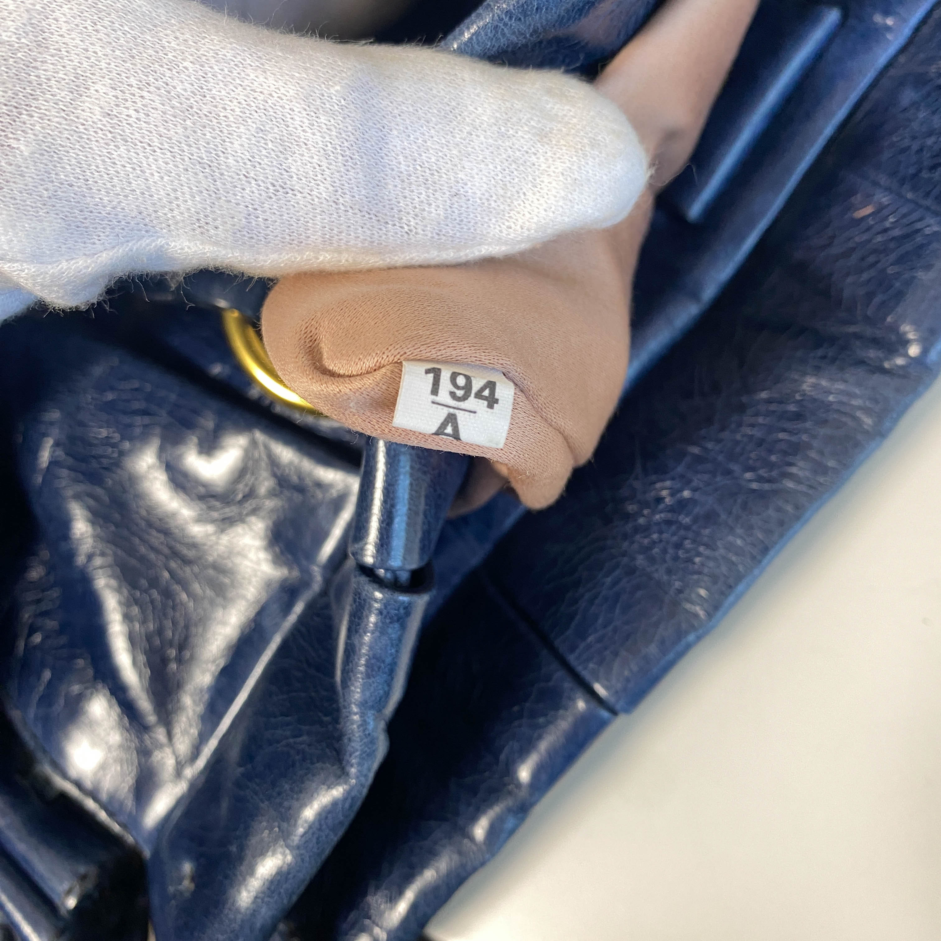 Vitello Bauletto Navy Leather Shoulder Bag