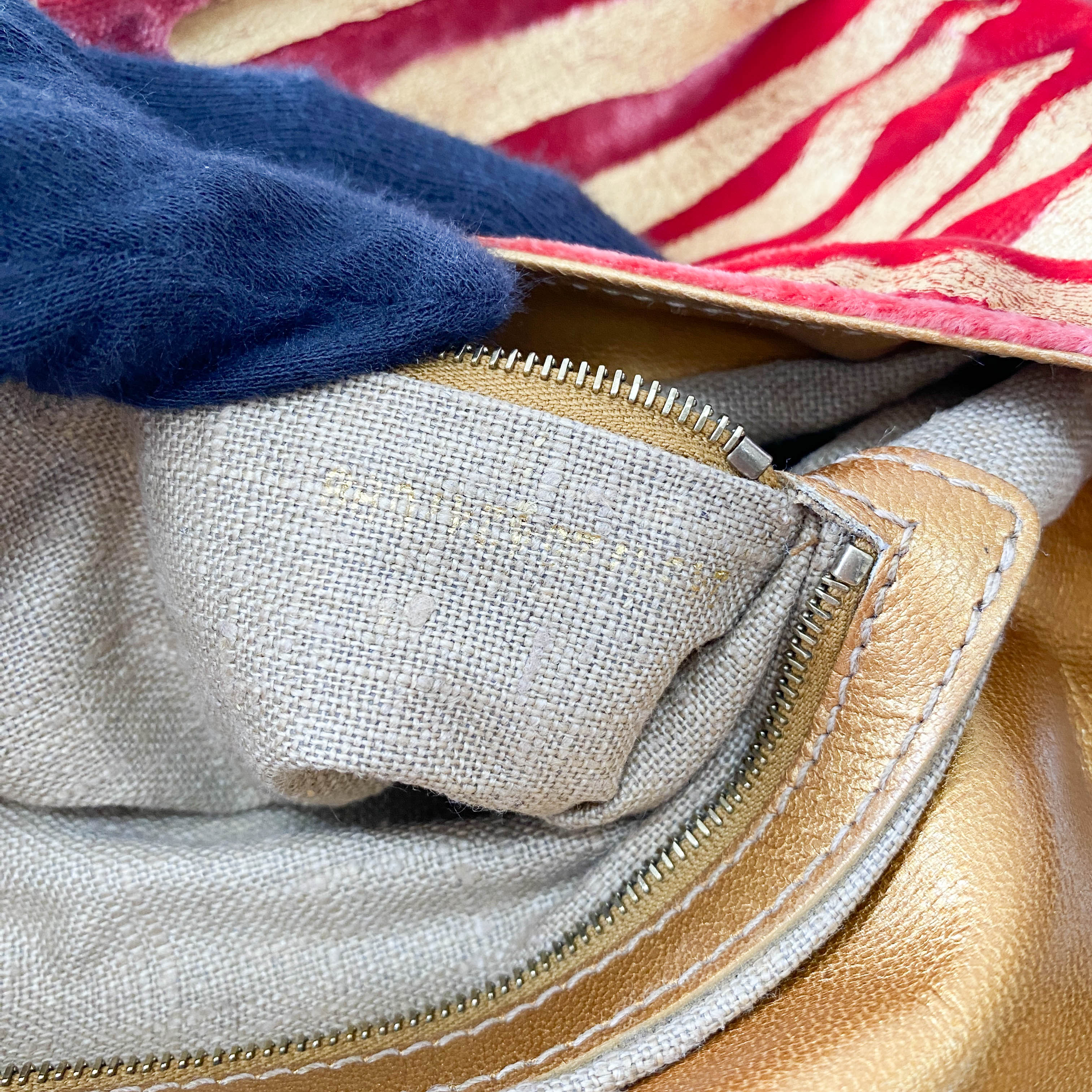 Baguette Red Tiger Gold Zebra Pattern Leather / Velvet Shoulder Bag