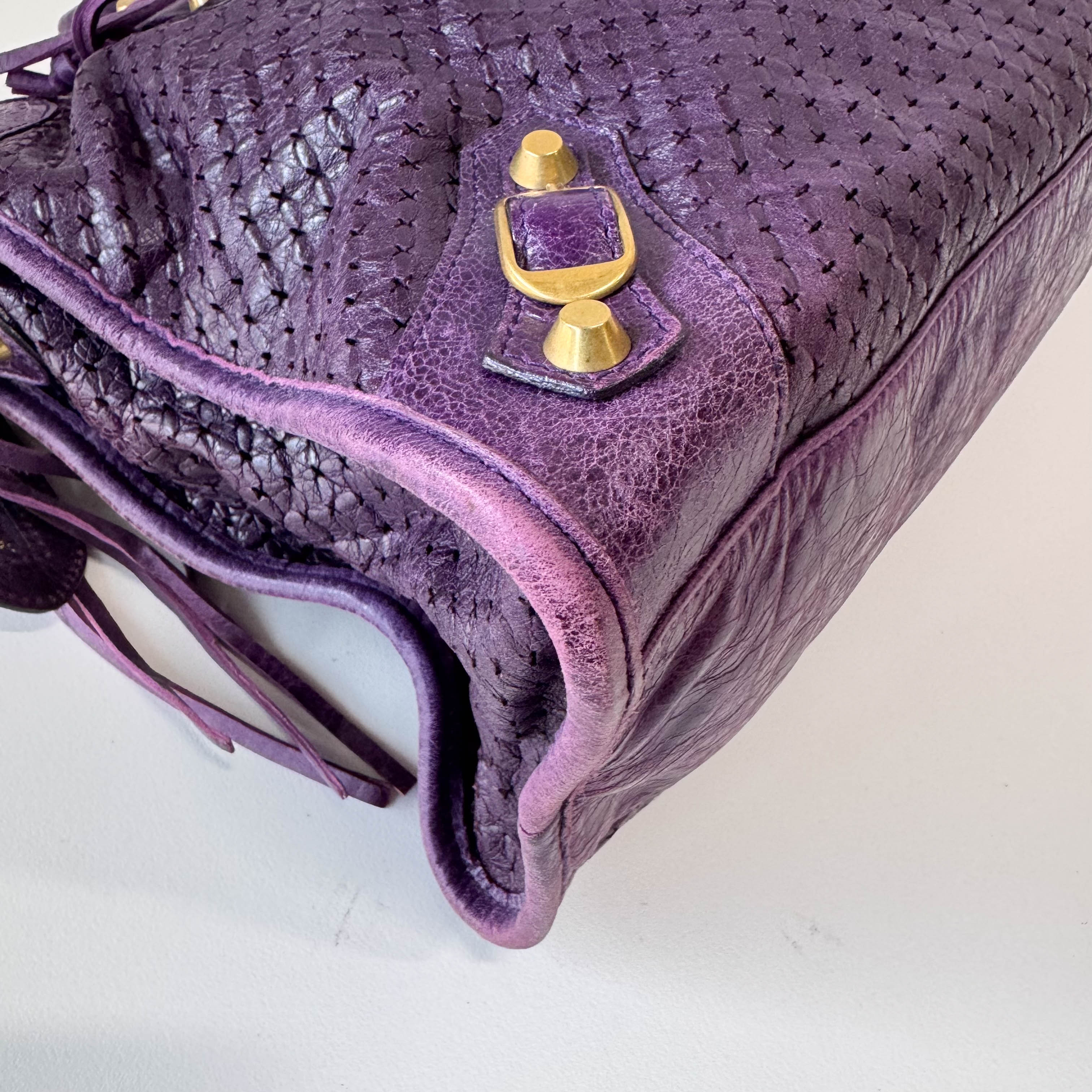 The City Purple Perforated Leather Two Way Bag