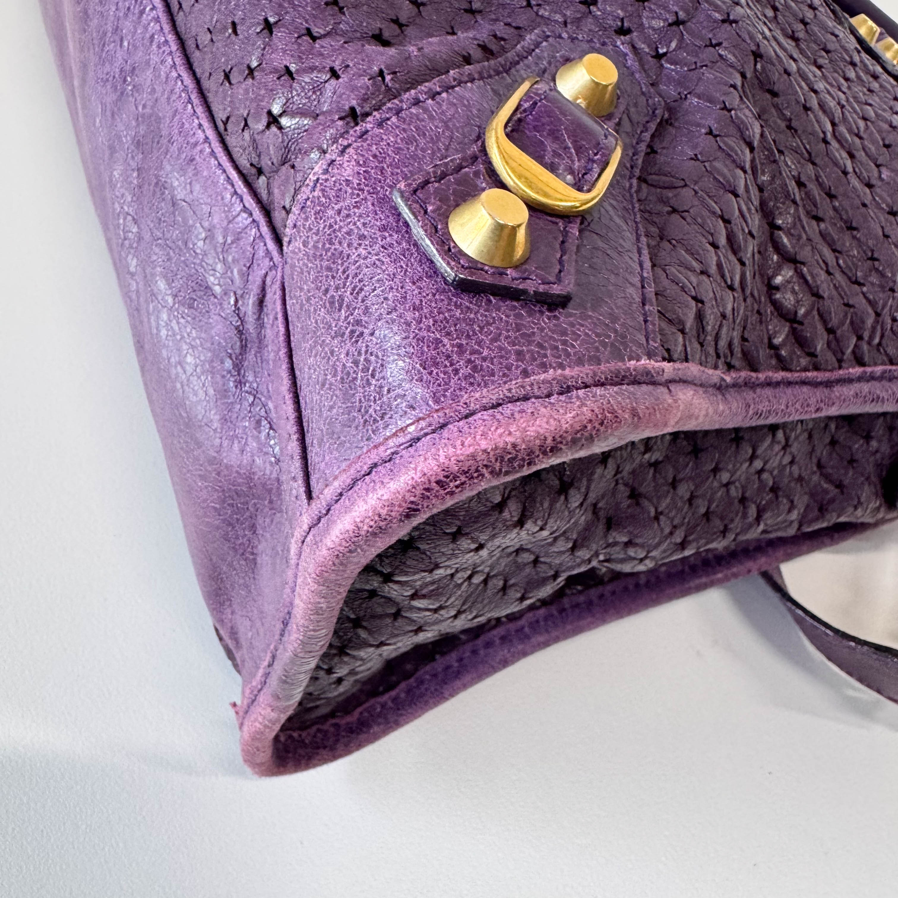 The City Purple Perforated Leather Two Way Bag
