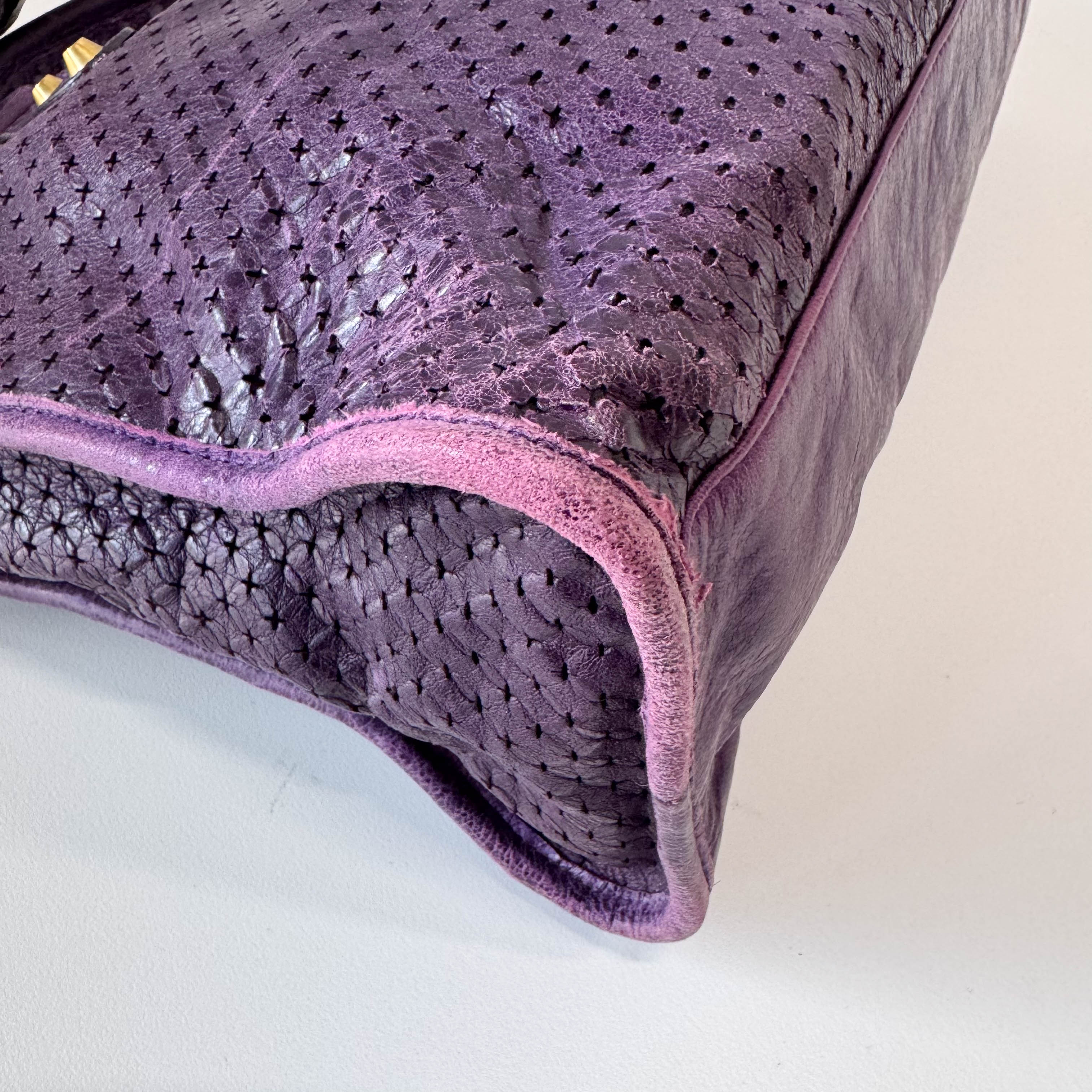 The City Purple Perforated Leather Two Way Bag
