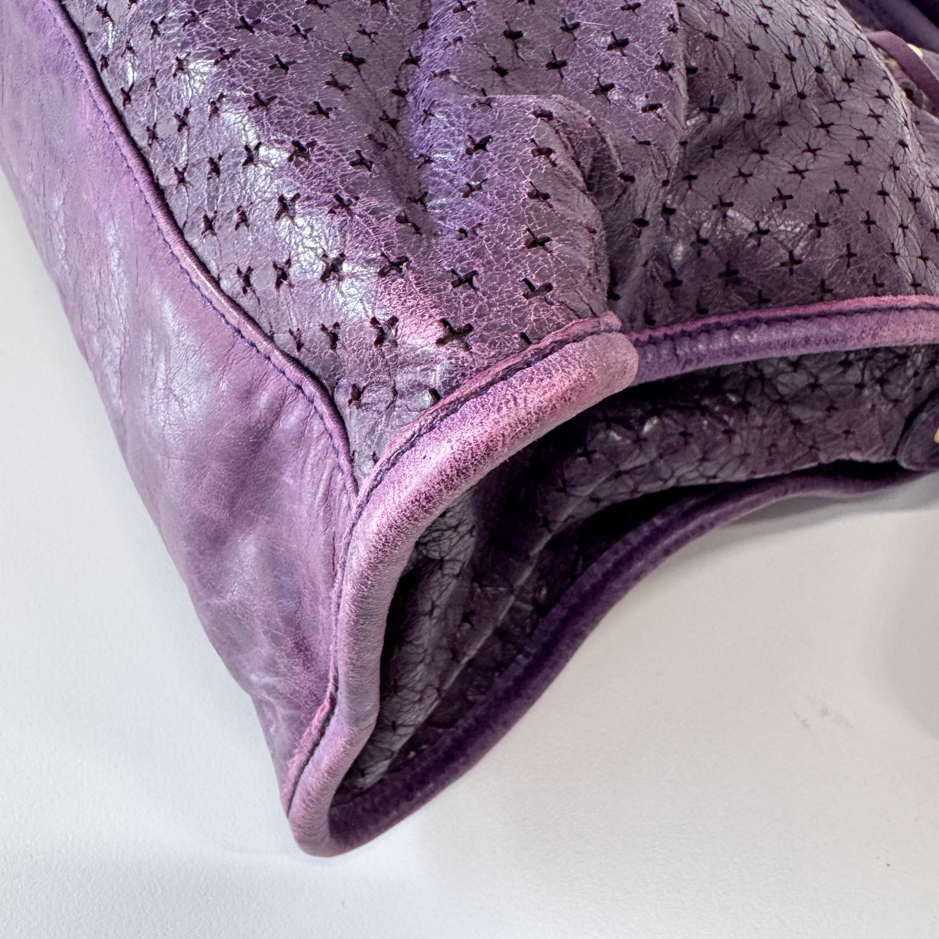 The City Purple Perforated Leather Two Way Bag
