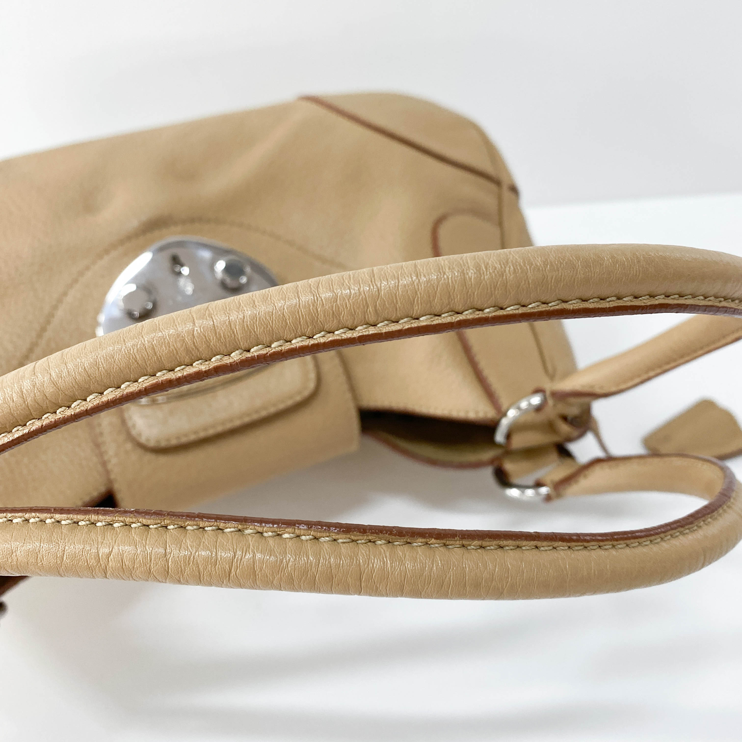 Brown Leather Top Handle Shoulder Bag