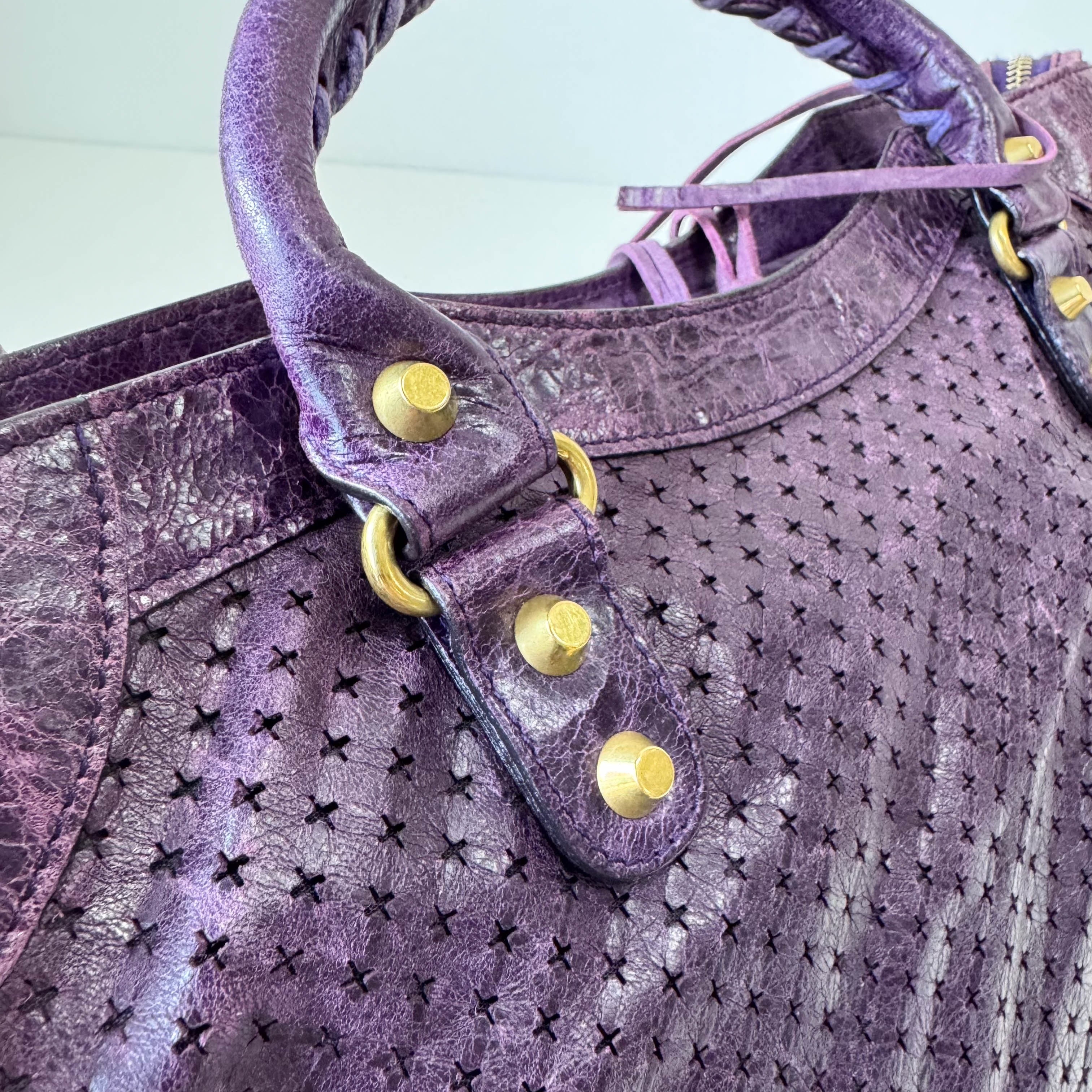 The City Purple Perforated Leather Two Way Bag