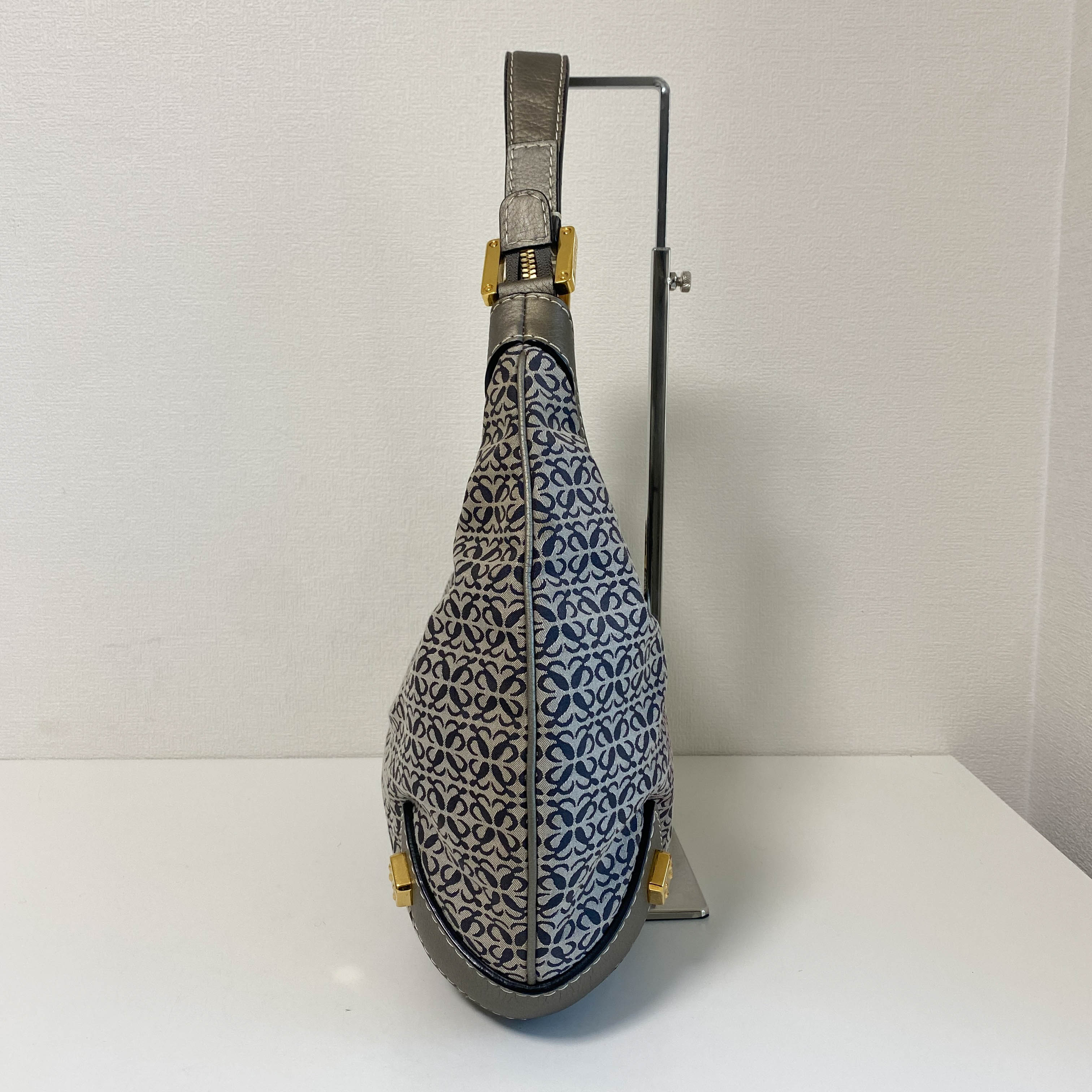 Vintage Hobo Grey Leather and Canvas Shoulder Bag