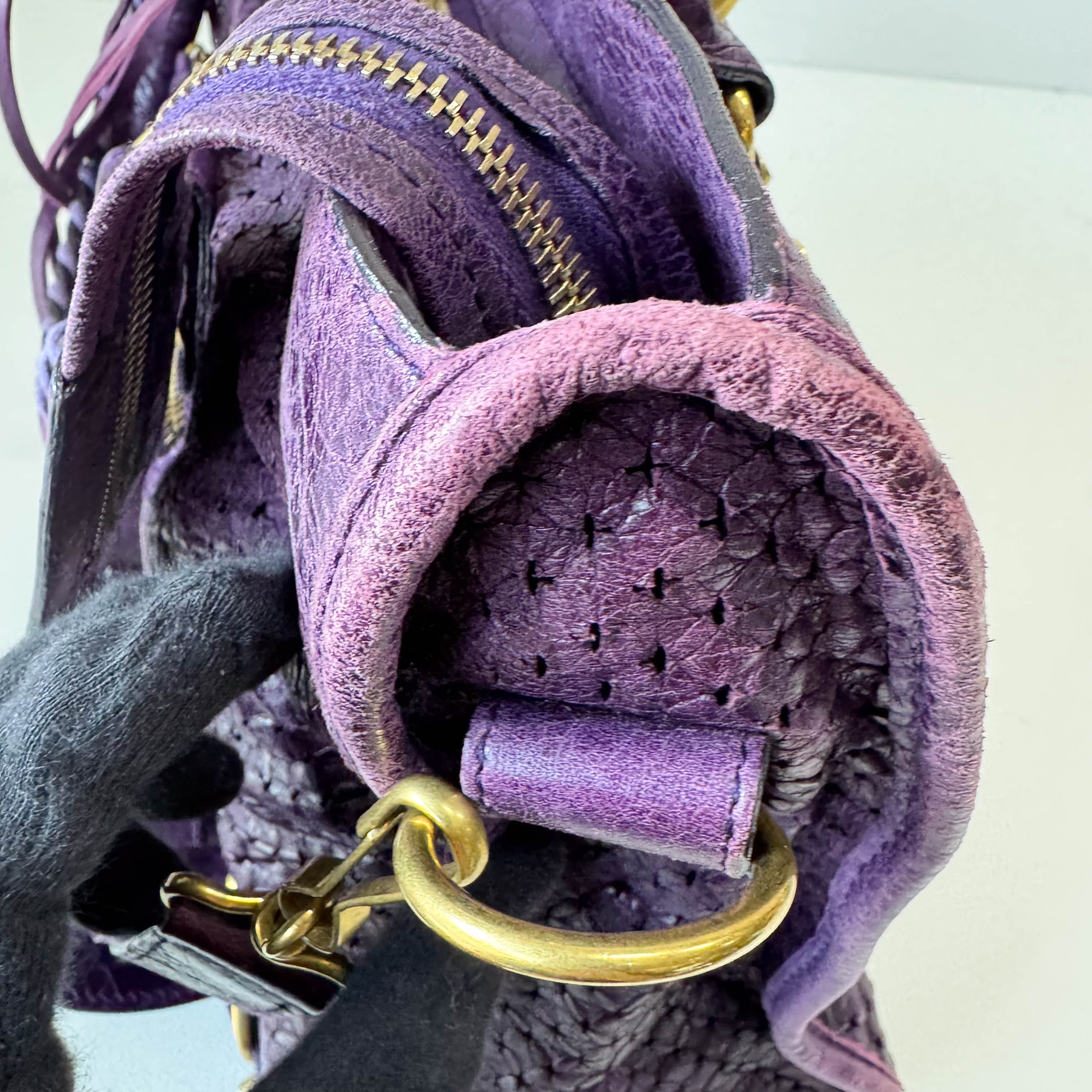 The City Purple Perforated Leather Two Way Bag