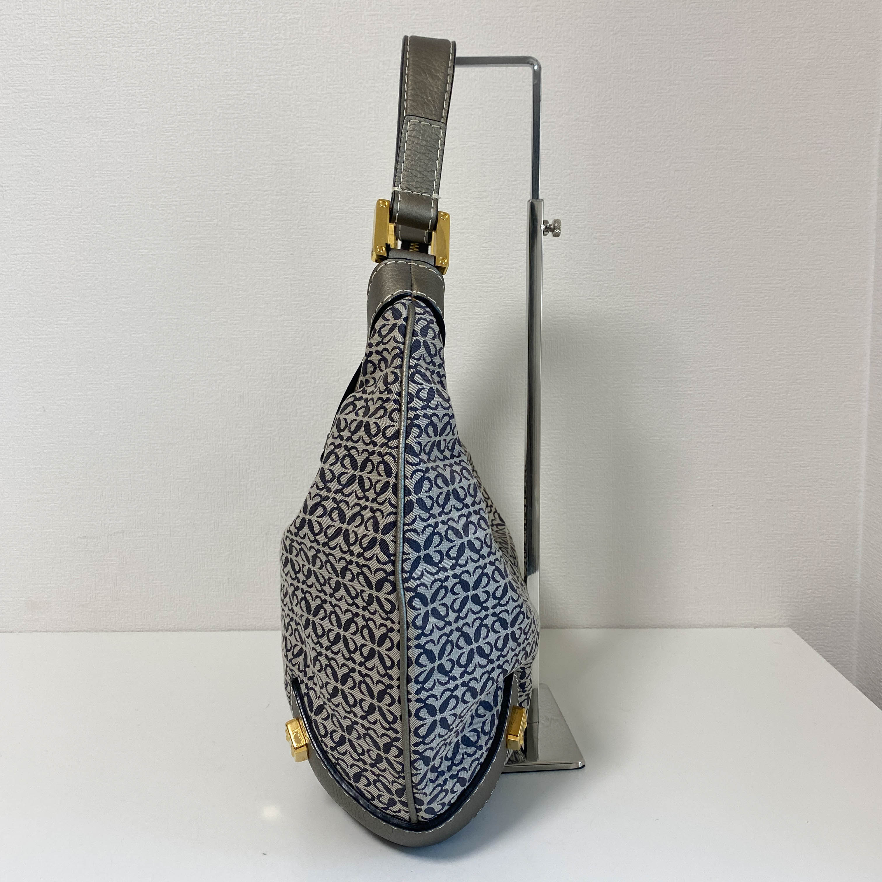 Vintage Hobo Grey Leather and Canvas Shoulder Bag