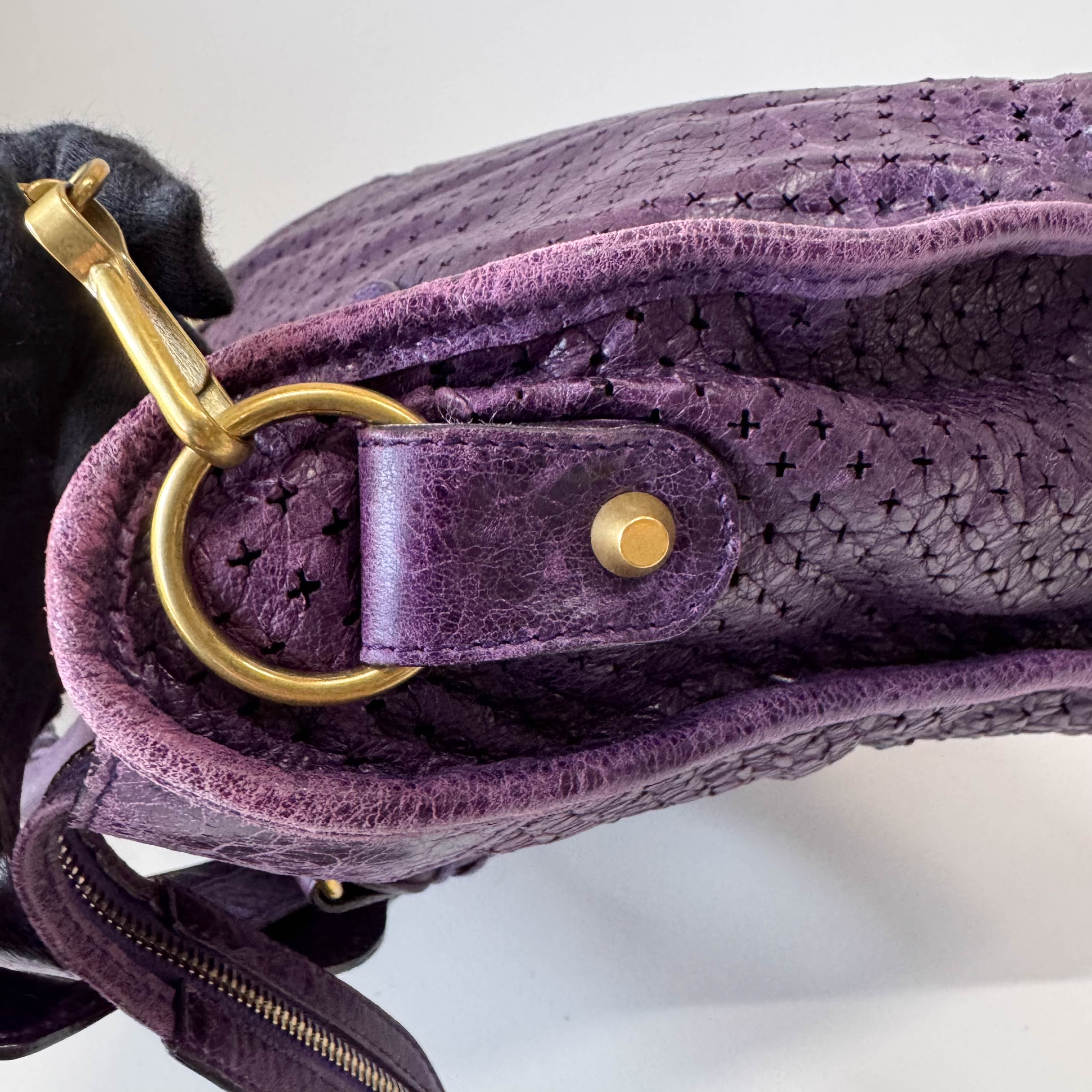 The City Purple Perforated Leather Two Way Bag