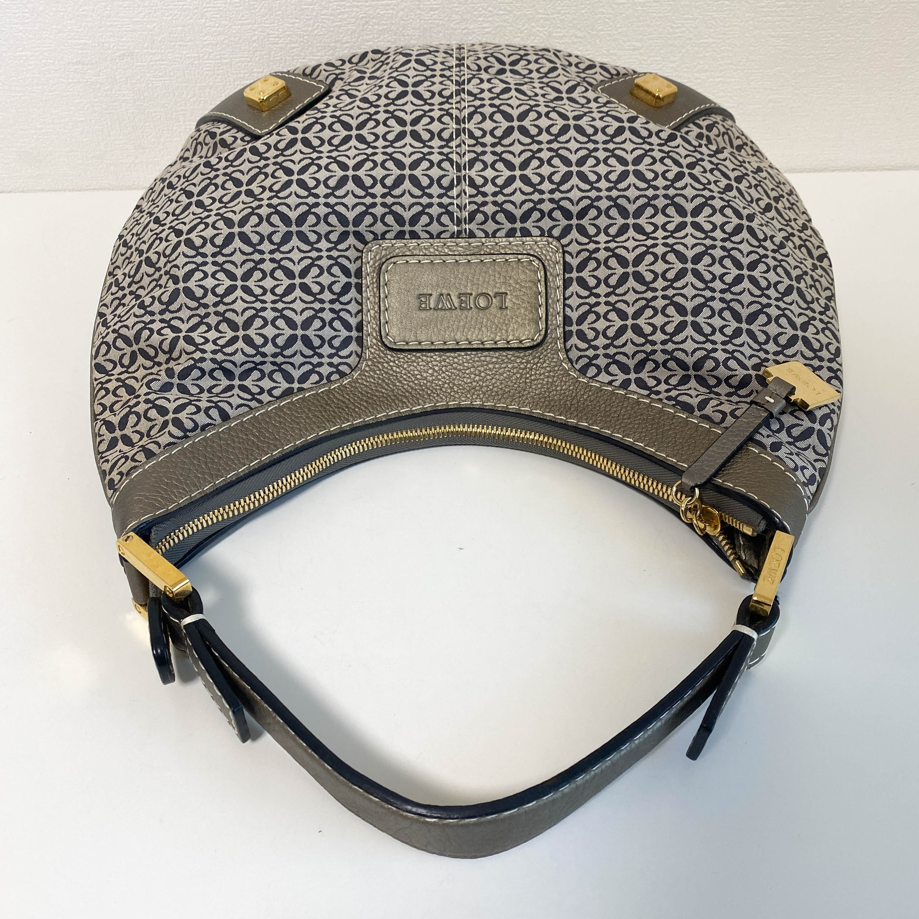 Vintage Hobo Grey Leather and Canvas Shoulder Bag