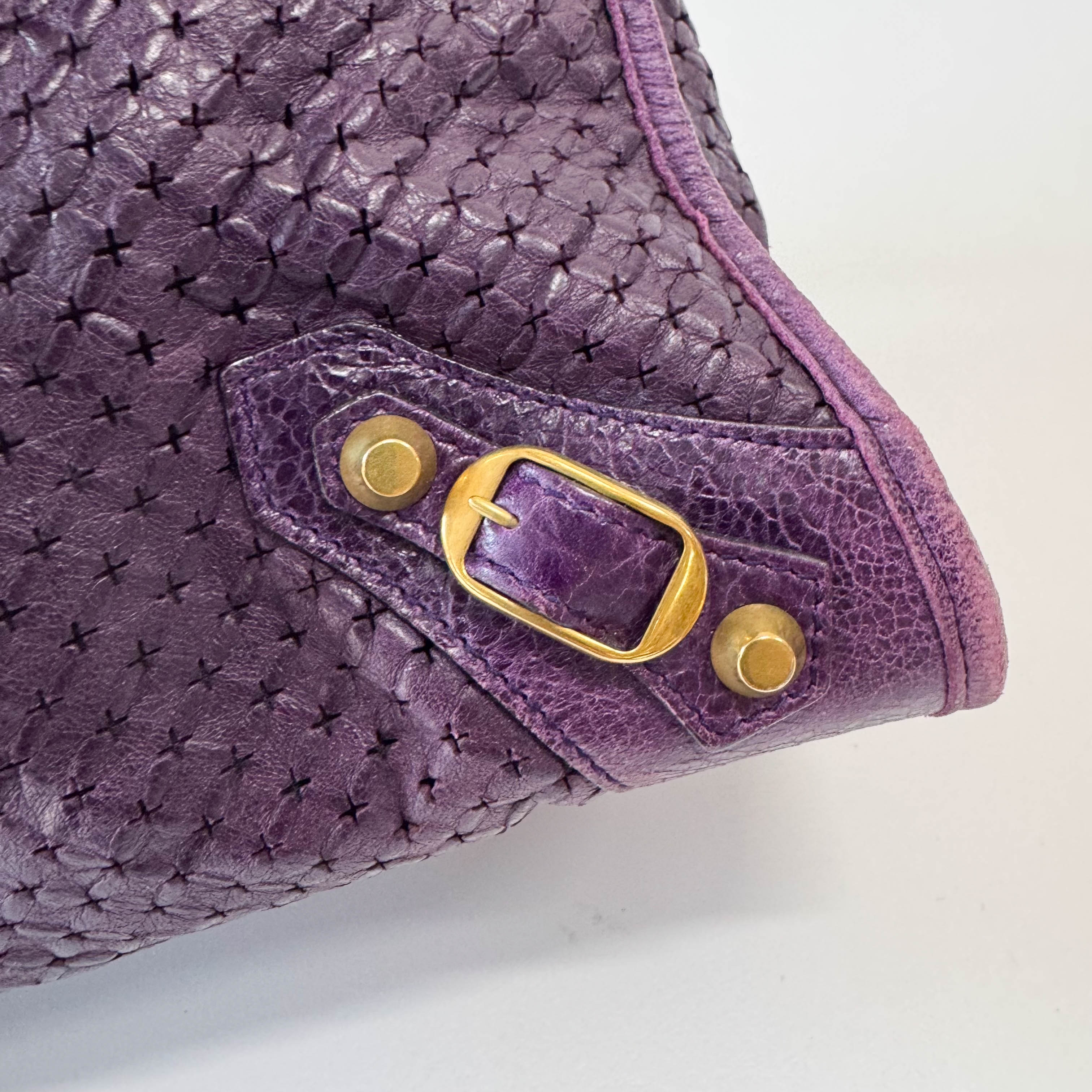 The City Purple Perforated Leather Two Way Bag