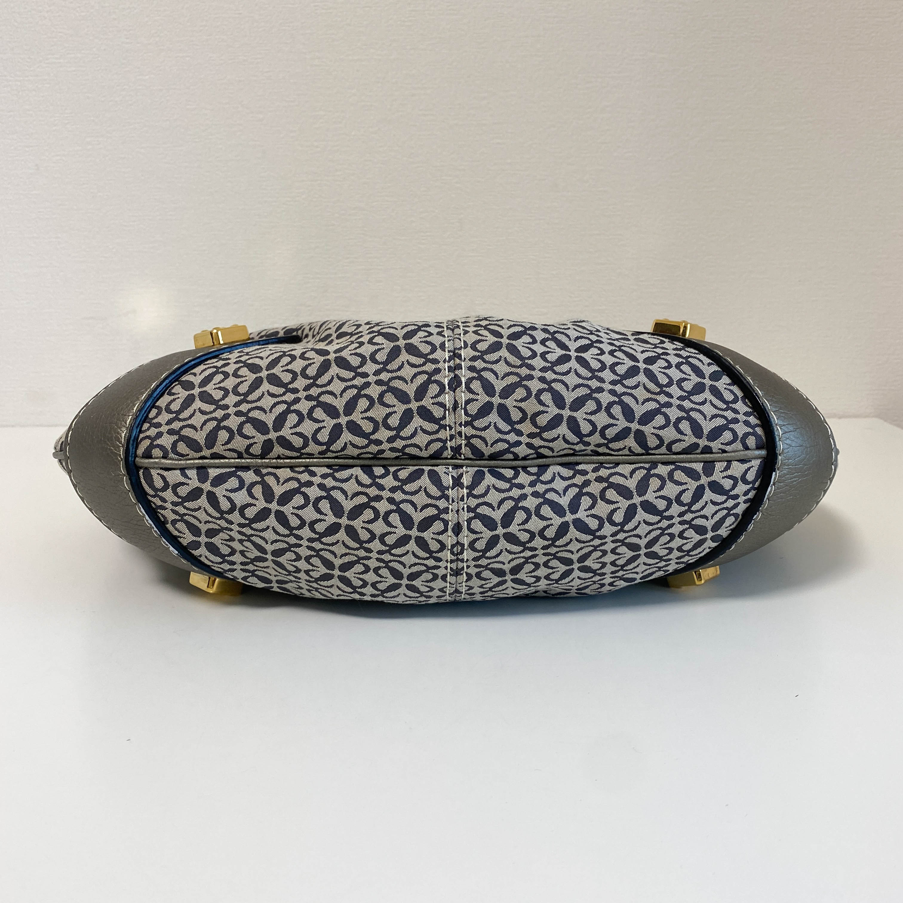 Vintage Hobo Grey Leather and Canvas Shoulder Bag