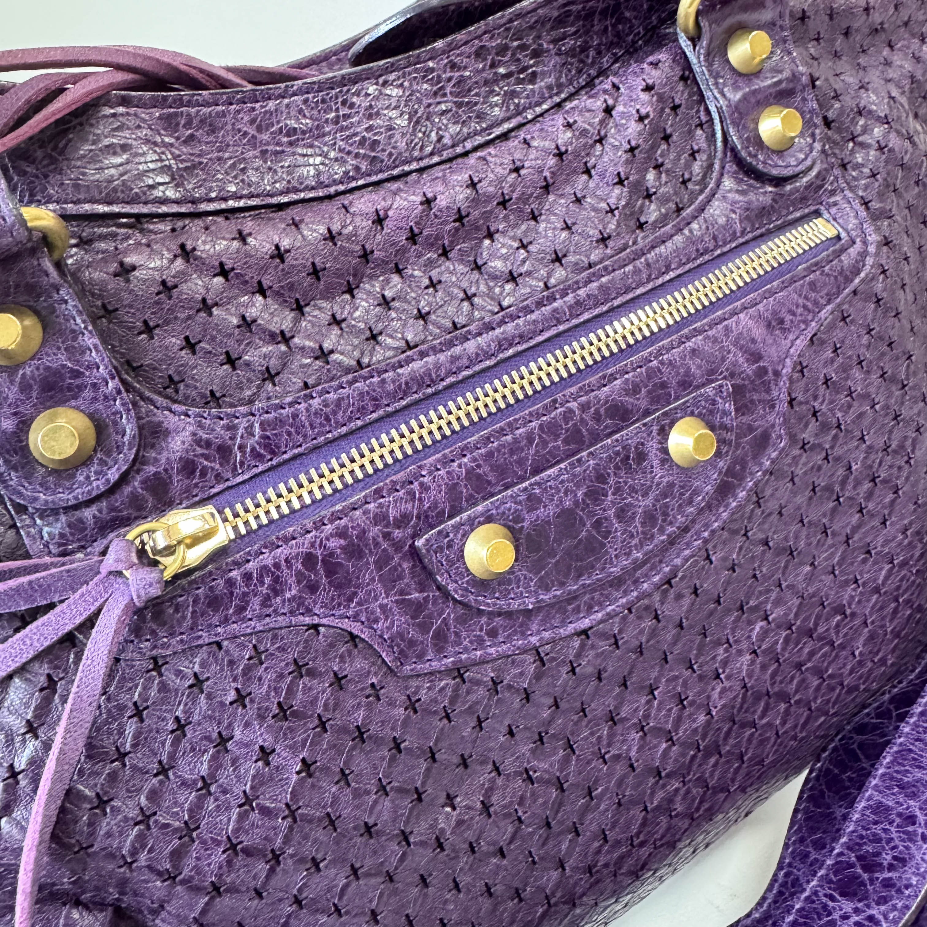 The City Purple Perforated Leather Two Way Bag