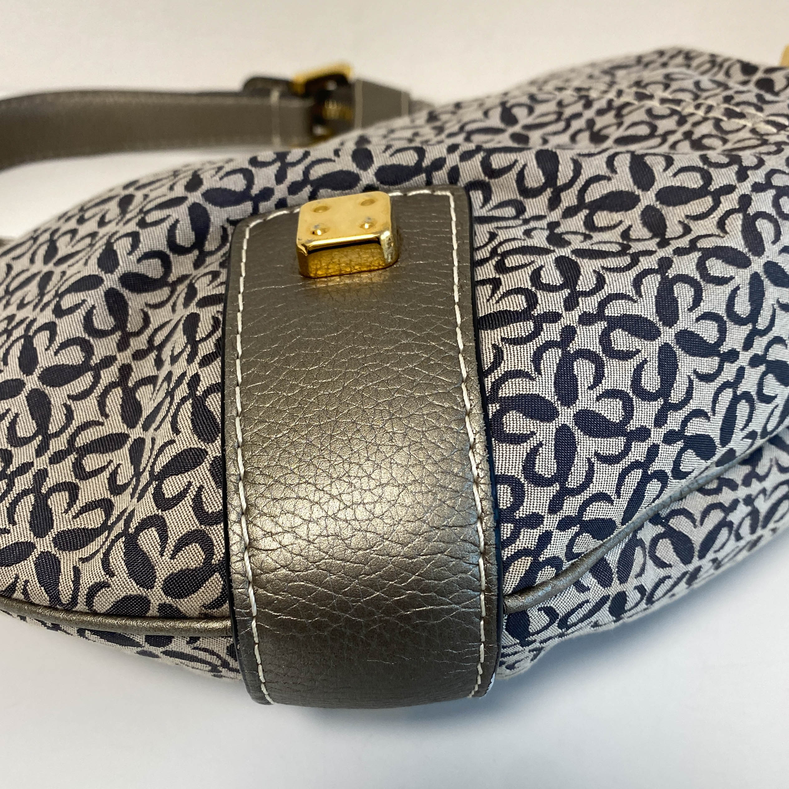 Vintage Hobo Grey Leather and Canvas Shoulder Bag