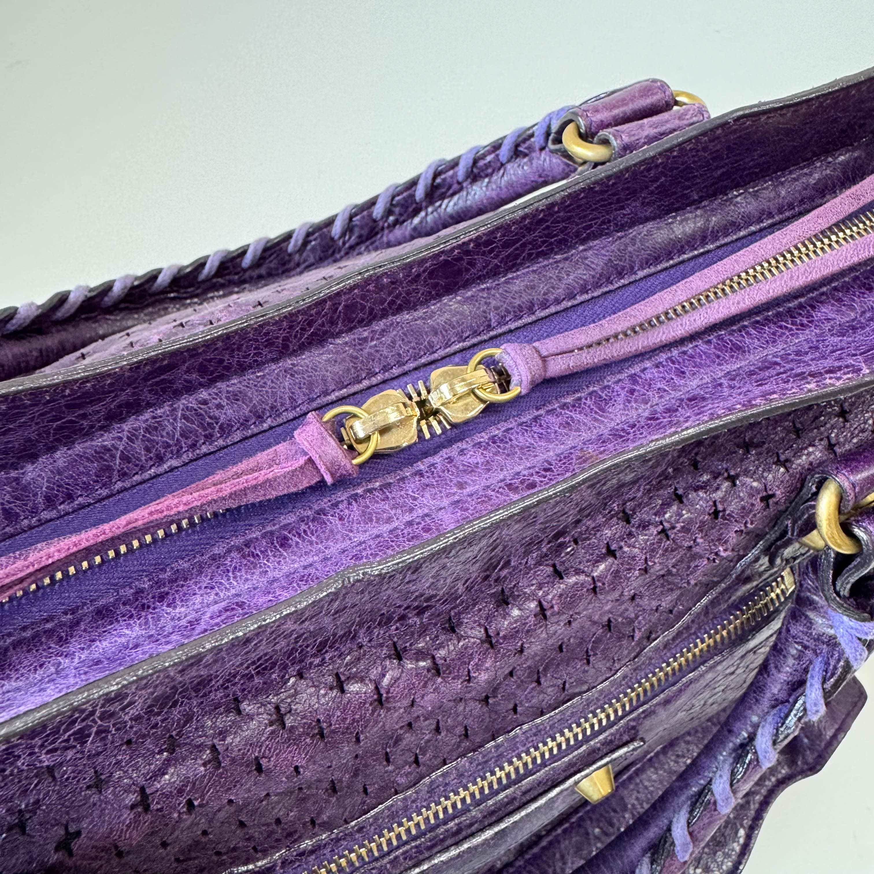 The City Purple Perforated Leather Two Way Bag