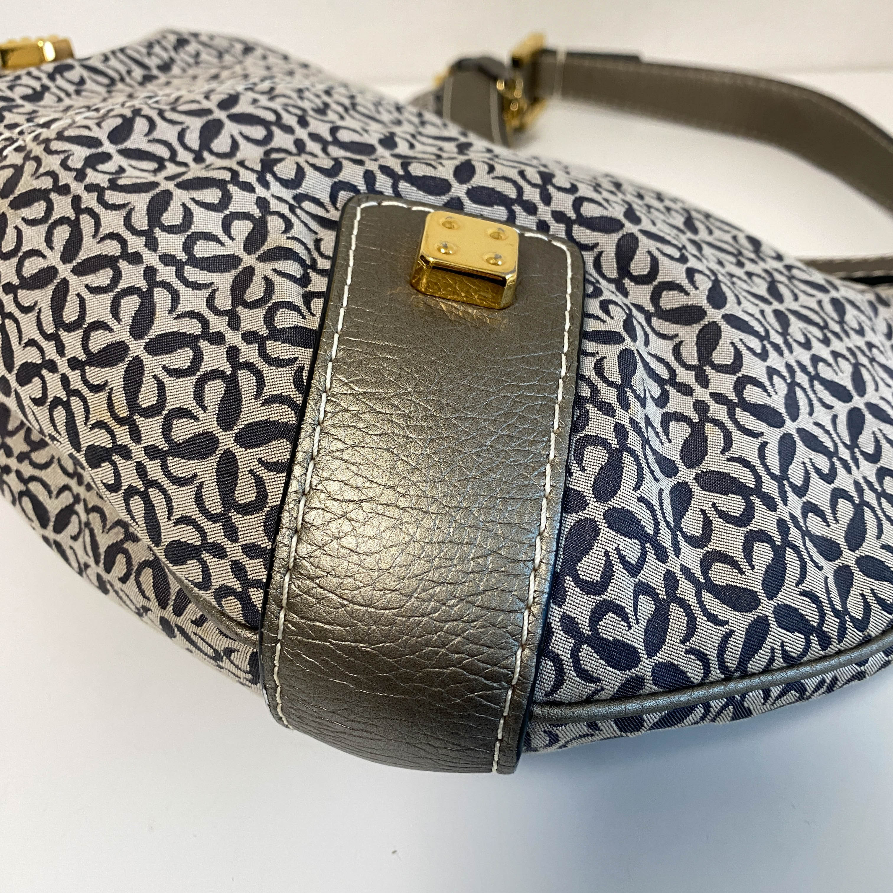 Vintage Hobo Grey Leather and Canvas Shoulder Bag