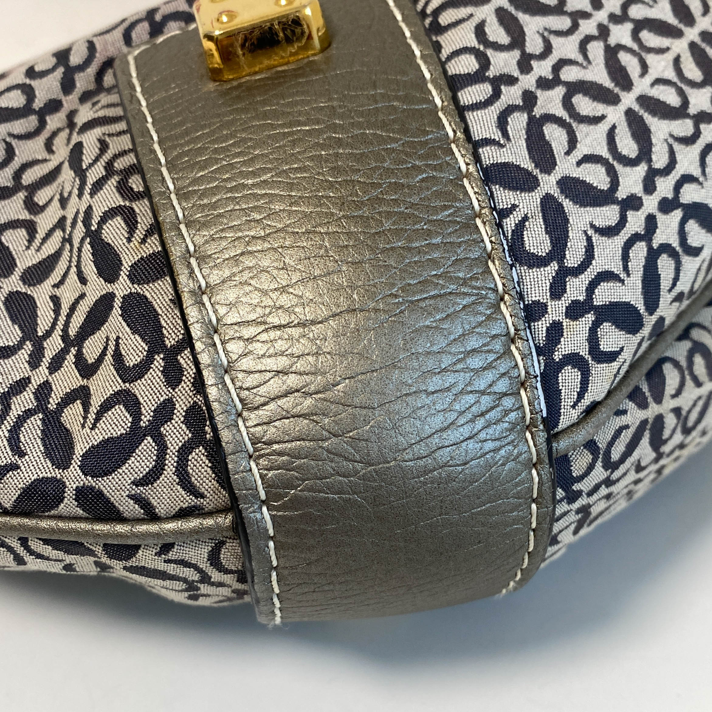 Vintage Hobo Grey Leather and Canvas Shoulder Bag