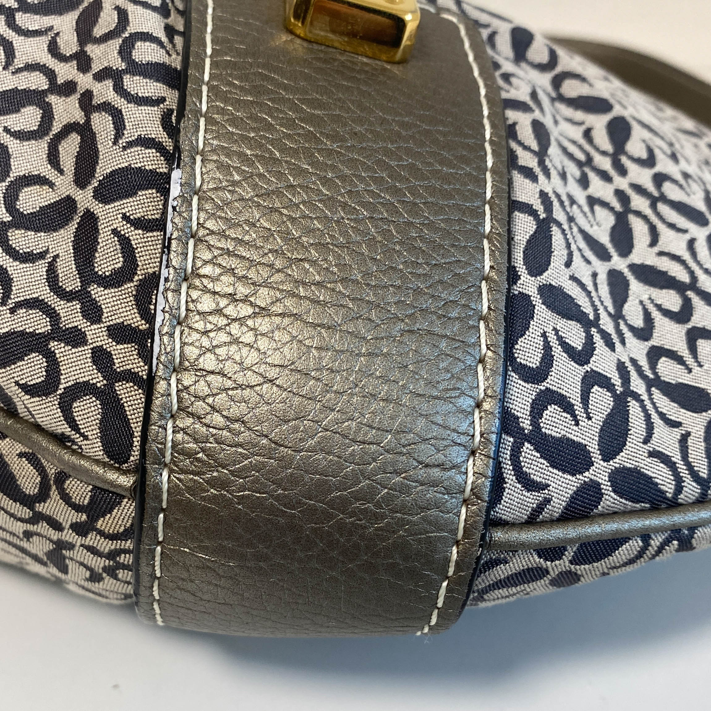 Vintage Hobo Grey Leather and Canvas Shoulder Bag