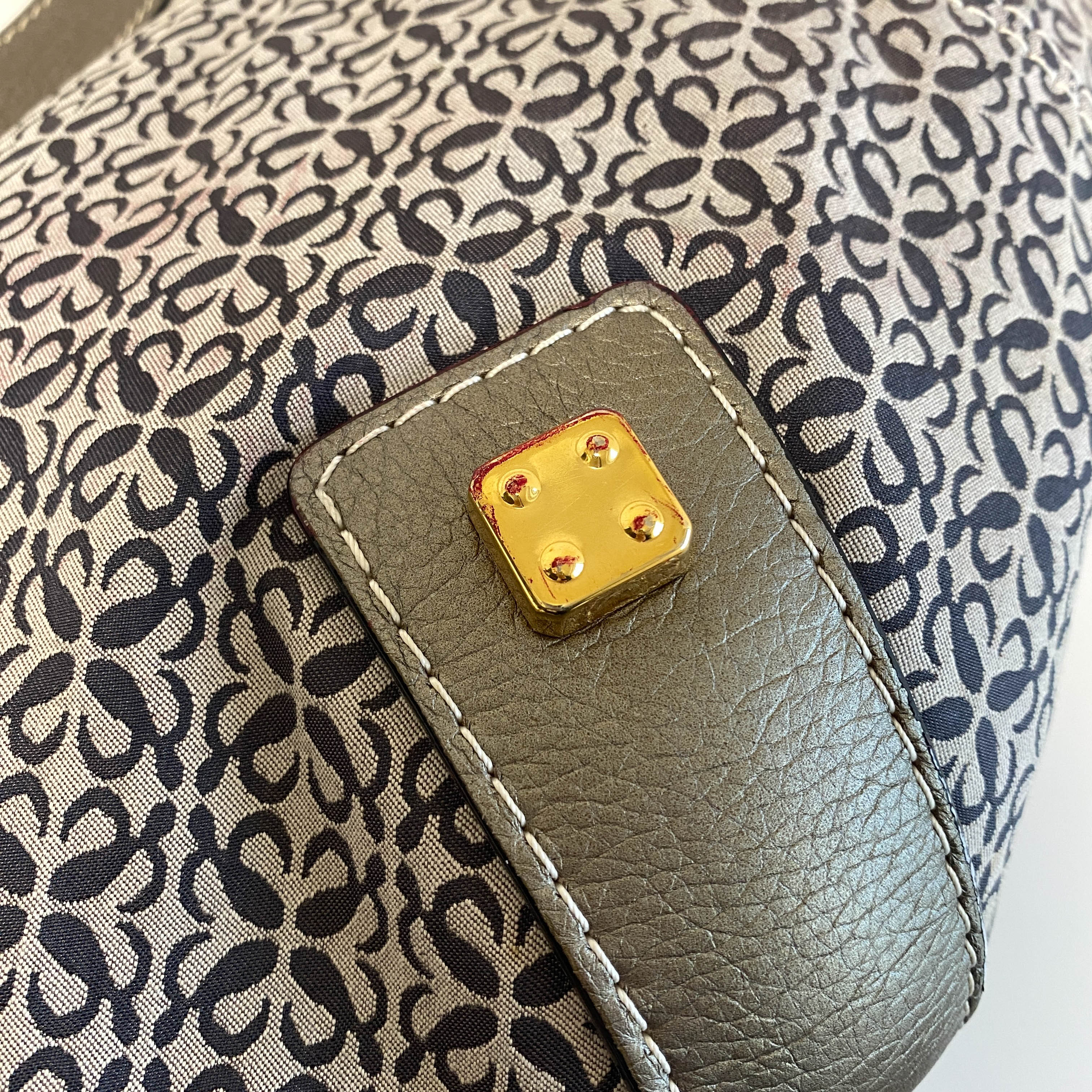 Vintage Hobo Grey Leather and Canvas Shoulder Bag