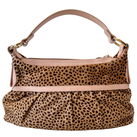 Chef Pink Leather and Leopard Print Pony Hair Bag